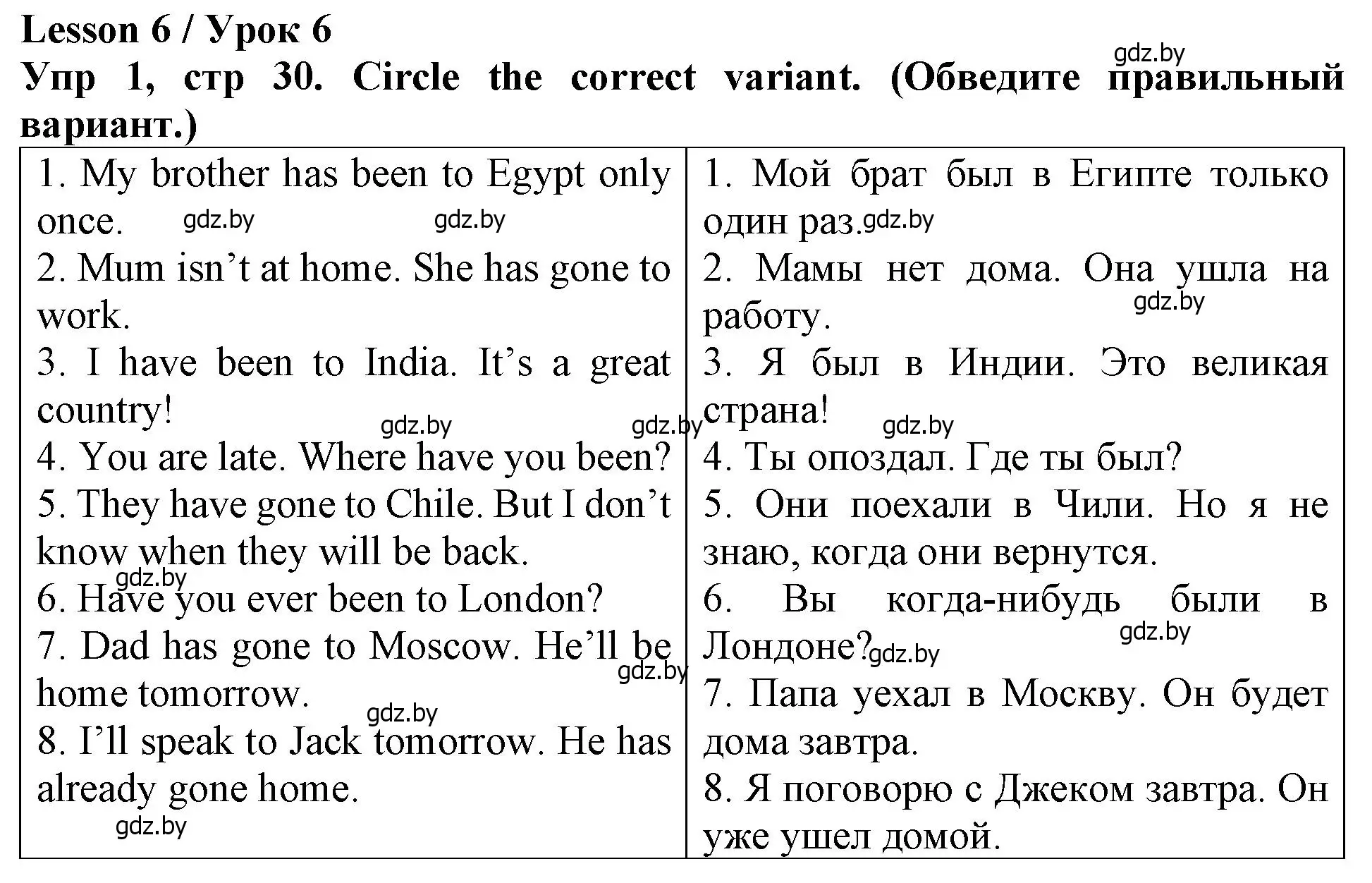 Решение номер 1 (страница 30) гдз по английскому языку 6 класс Севрюкова, Юхнель, тетрадь по грамматике