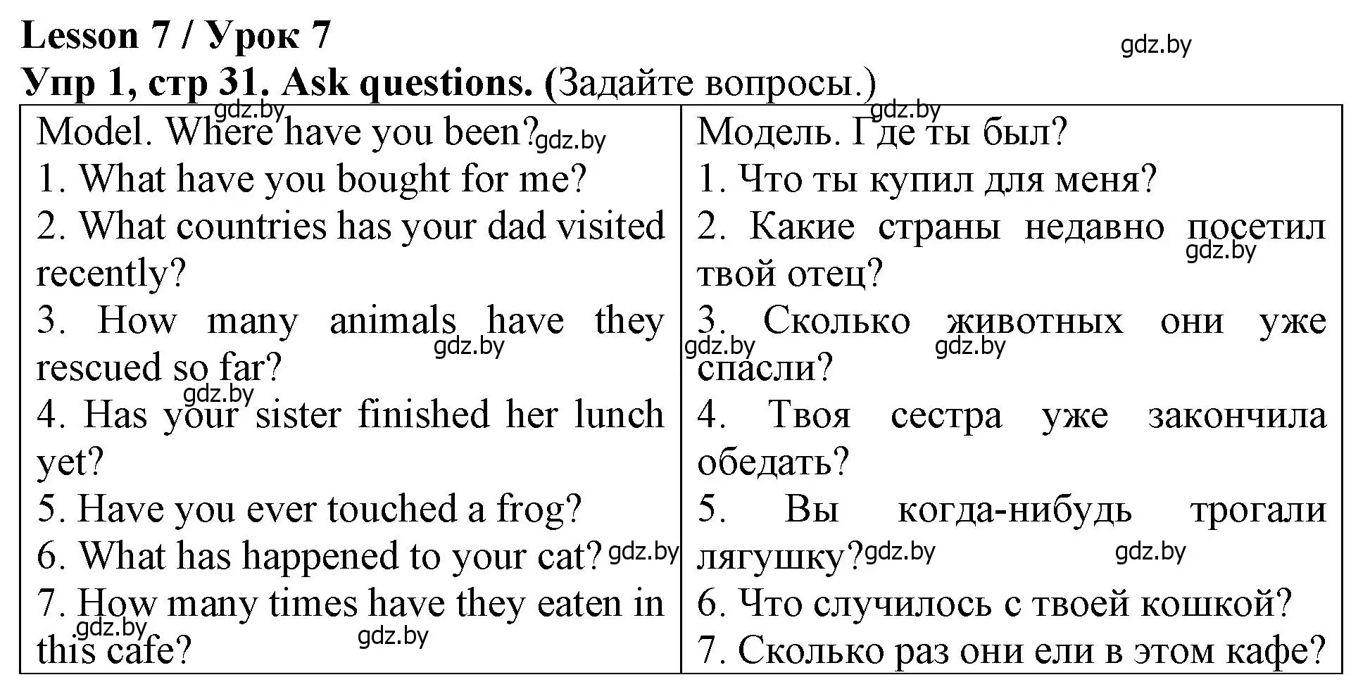 Решение номер 1 (страница 31) гдз по английскому языку 6 класс Севрюкова, Юхнель, тетрадь по грамматике