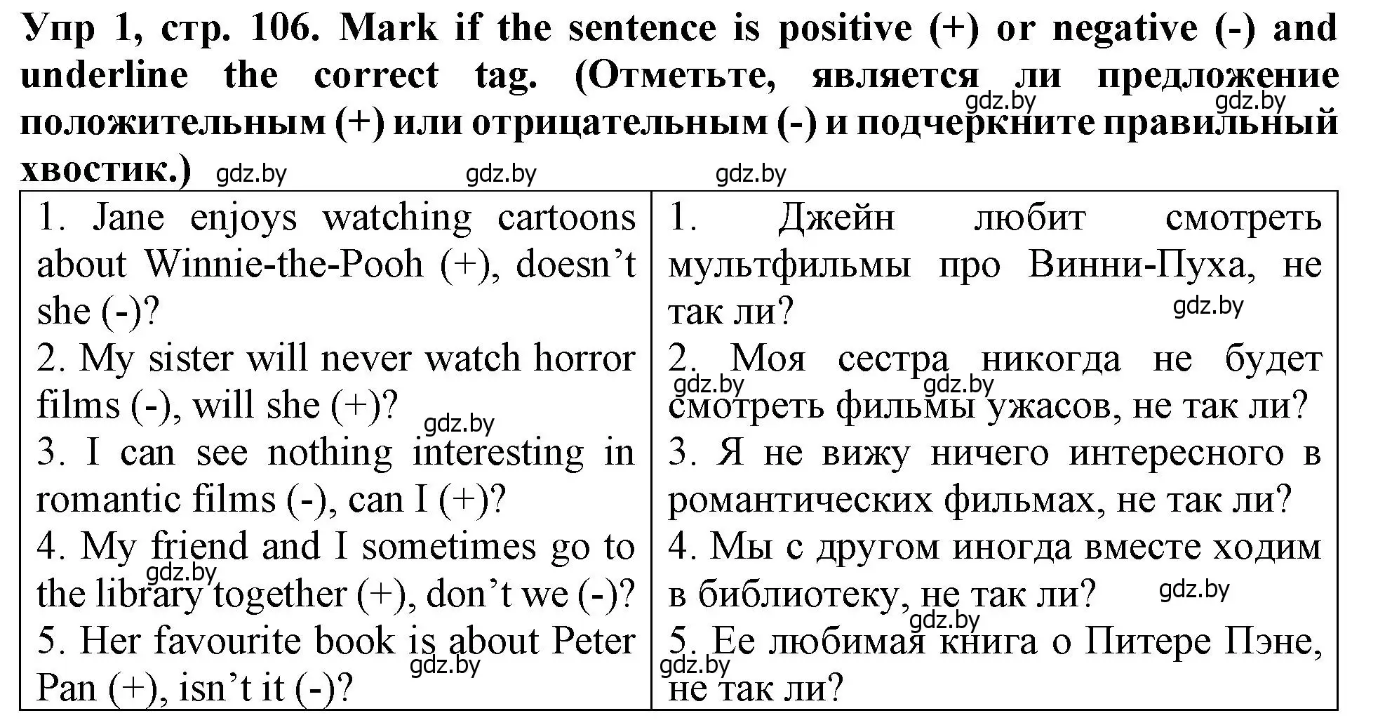 Решение номер 1 (страница 106) гдз по английскому языку 6 класс Севрюкова, Юхнель, тетрадь по грамматике