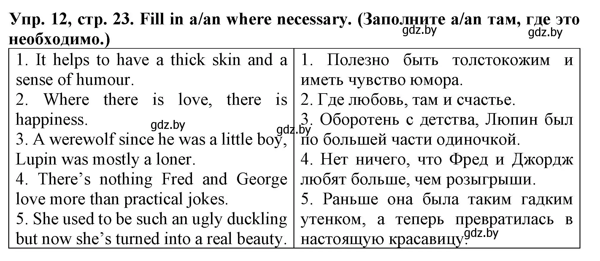 Решение номер 12 (страница 23) гдз по английскому языку 7 класс Севрюкова, Бушуева, практикум по грамматике