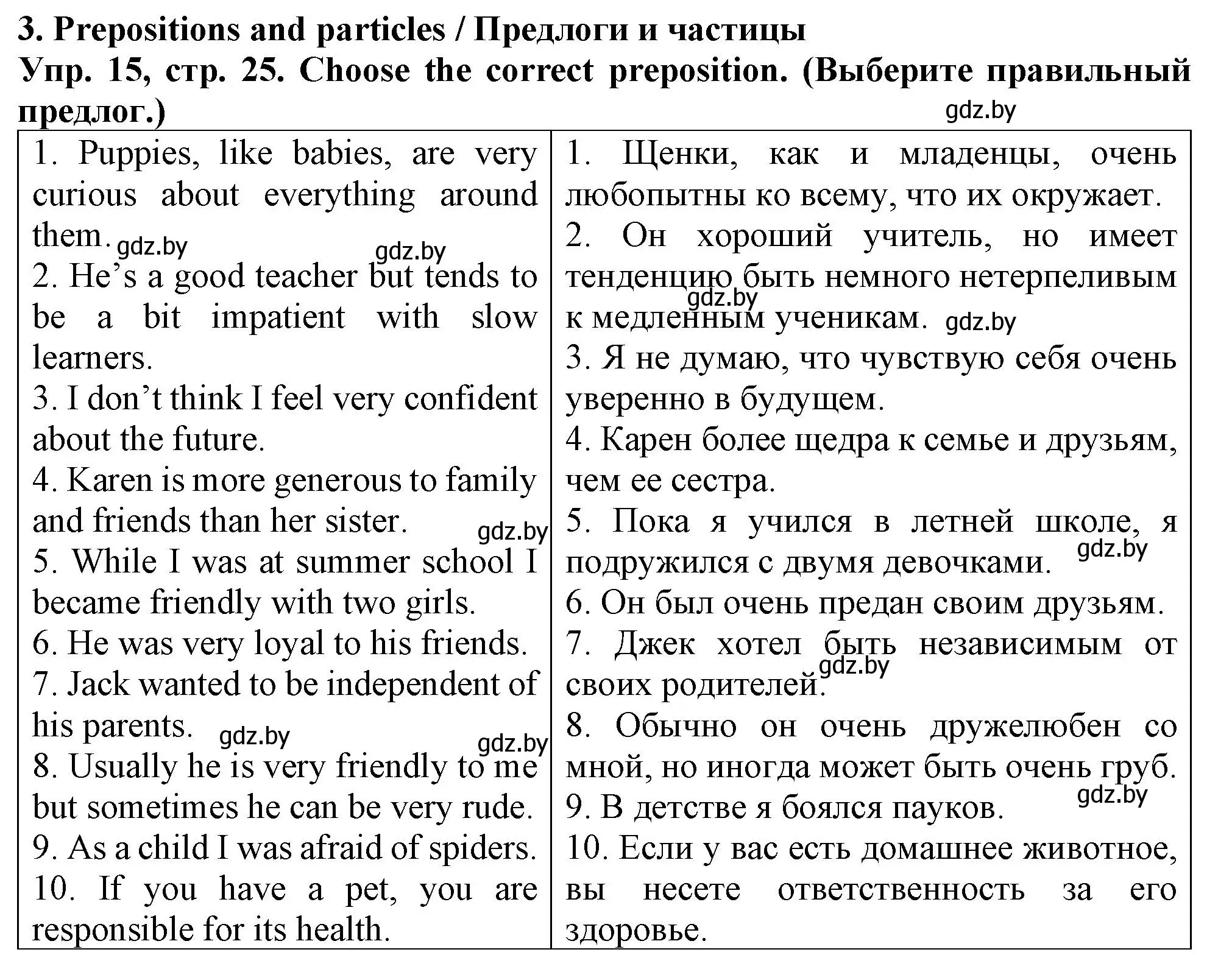 Решение номер 15 (страница 25) гдз по английскому языку 7 класс Севрюкова, Бушуева, практикум по грамматике