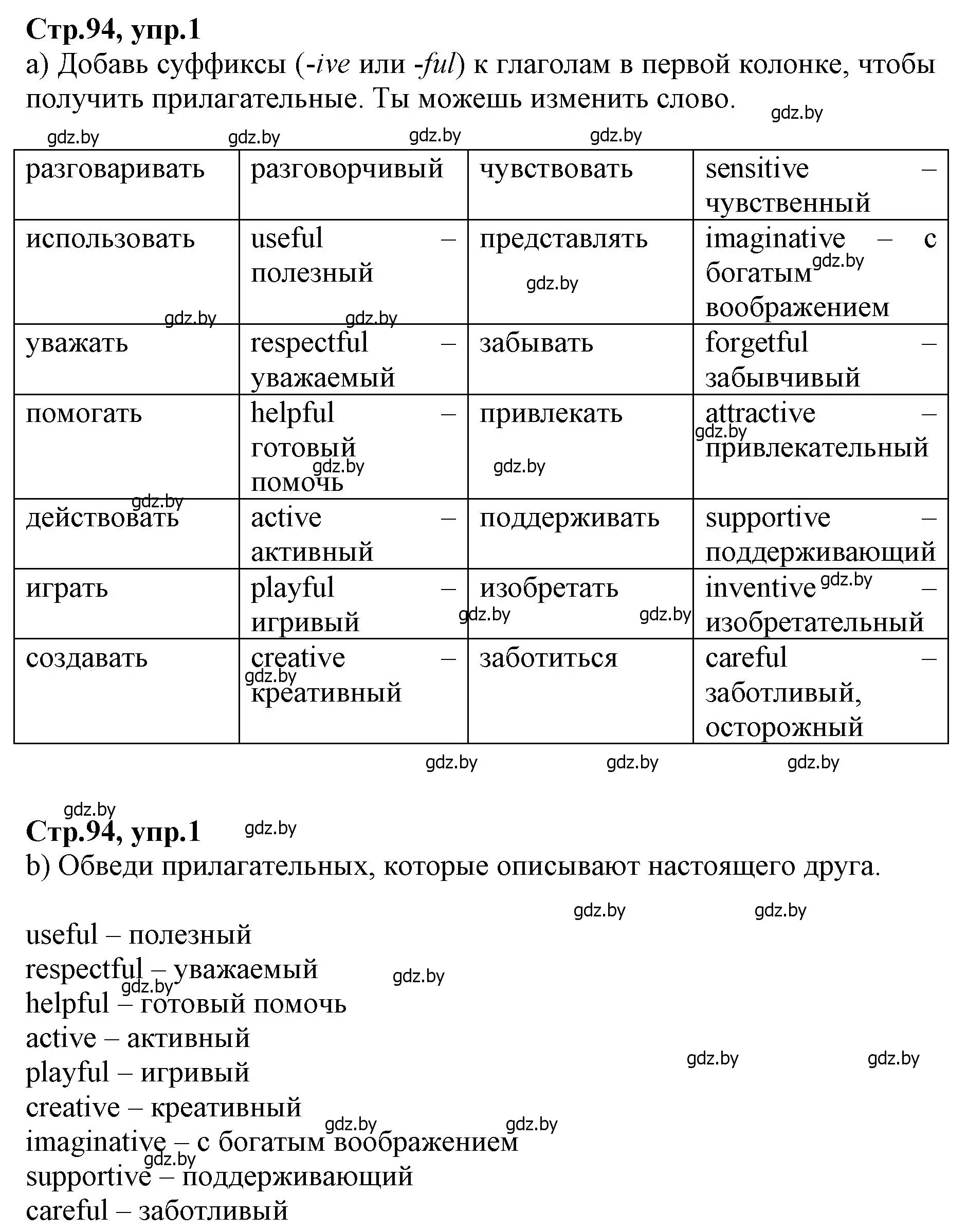 Решение номер 1 (страница 94) гдз по английскому языку 7 класс Демченко, Севрюкова, рабочая тетрадь 1 часть