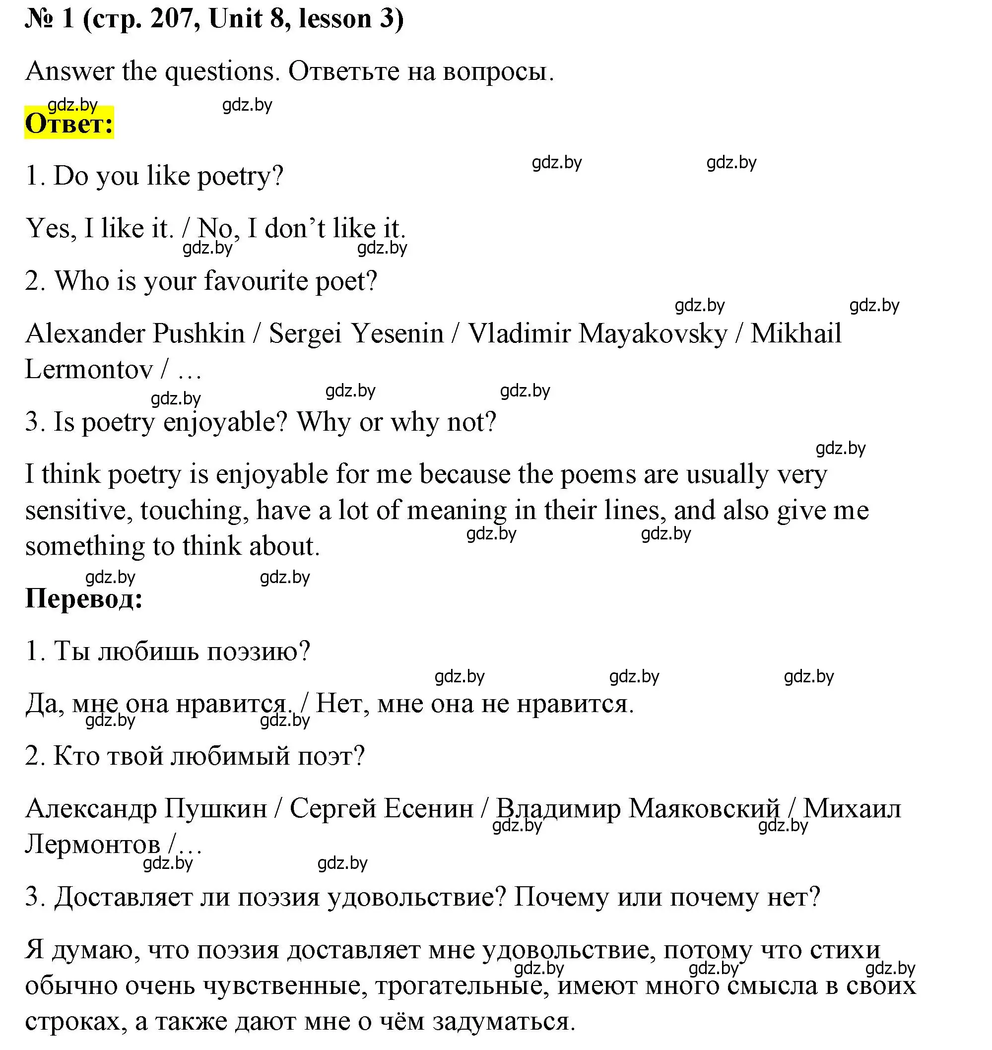 Решение номер 1 (страница 207) гдз по английскому языку 8 класс Лапицкая, Демченко, учебник