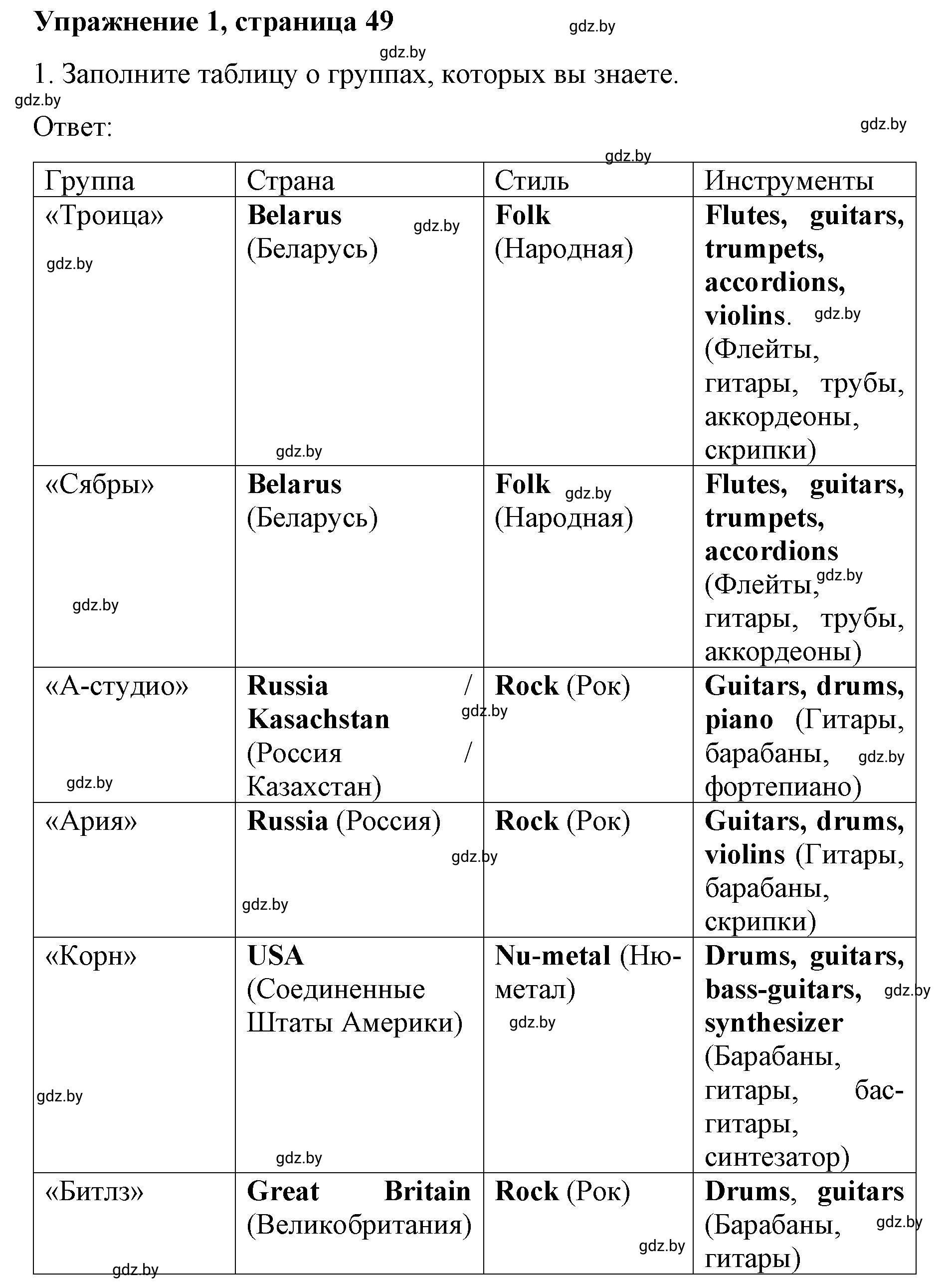 Решение номер 1 (страница 49) гдз по английскому языку 8 класс Лапицкая, Демченко, рабочая тетрадь 2 часть