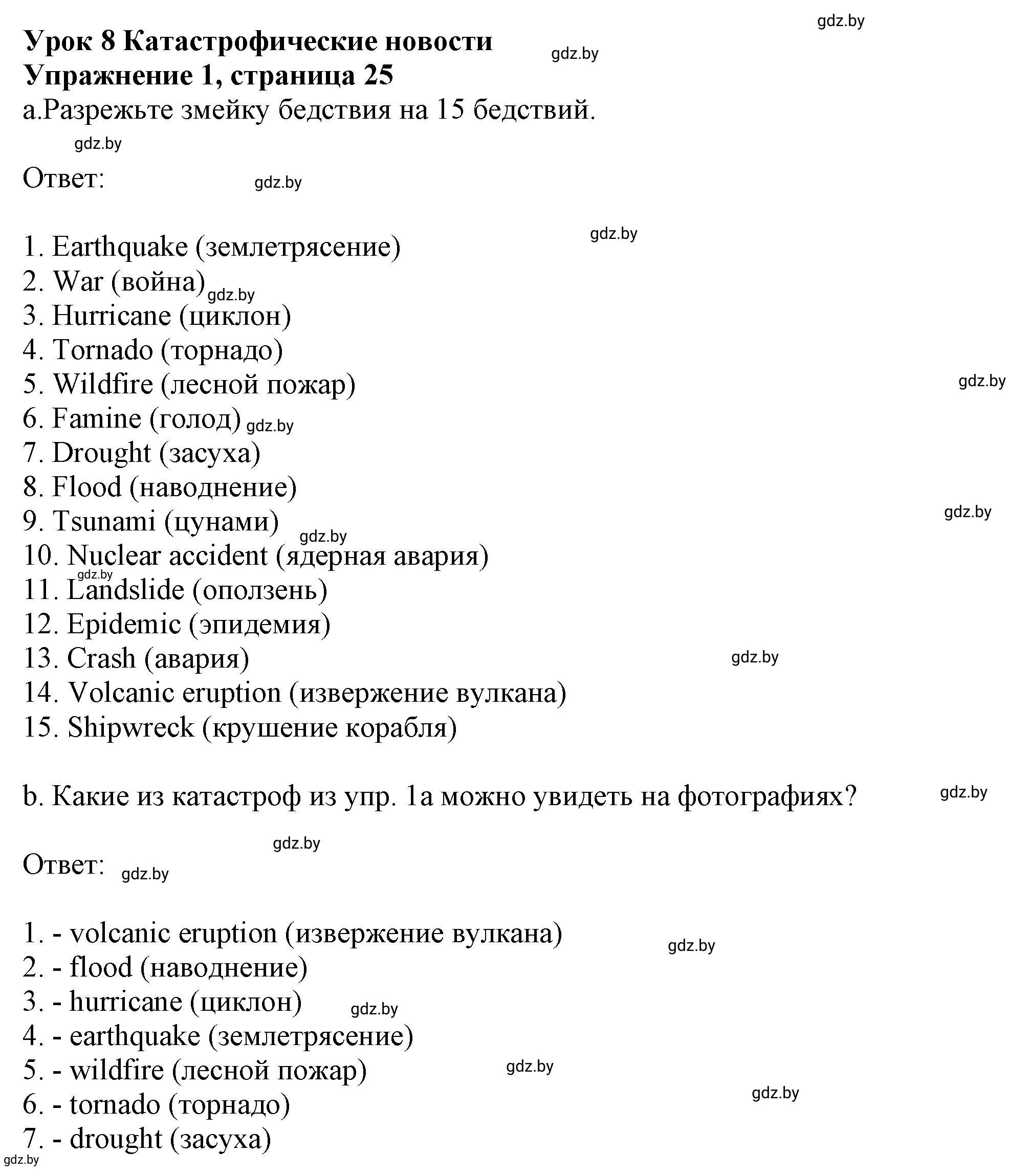 Решение 2. номер 1 (страница 25) гдз по английскому языку 9 класс Демченко, Юхнель, учебник 2 часть