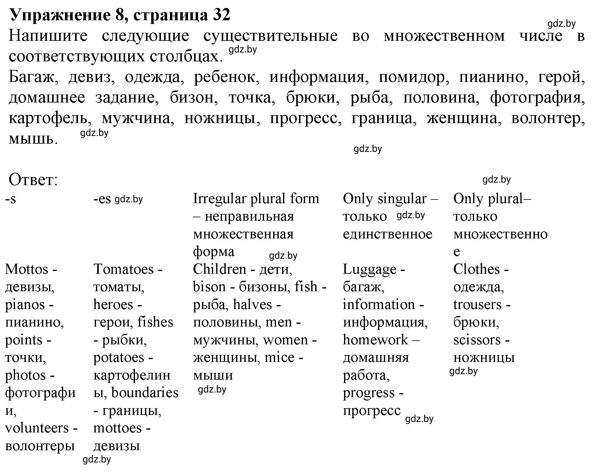 Решение номер 8 (страница 32) гдз по английскому языку 10 класс Севрюкова, Бушуева, тетрадь по грамматике