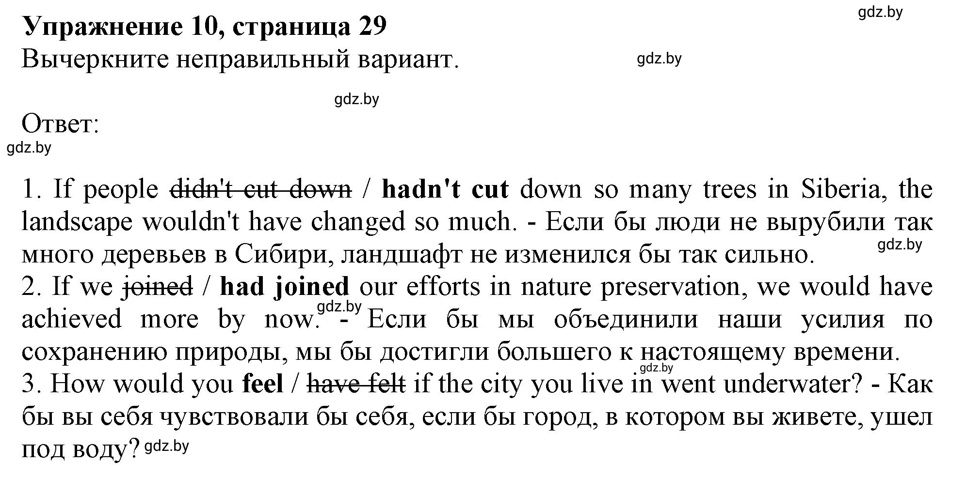 Решение номер 10 (страница 29) гдз по английскому языку 11 класс Севрюкова, Бушуева, тетрадь по грамматике