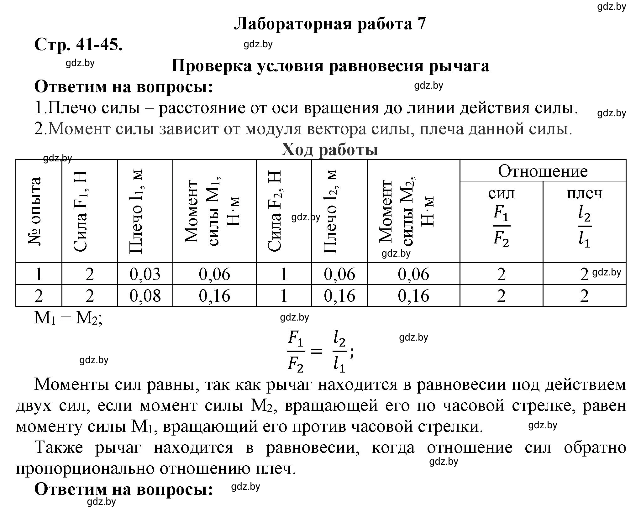 Решение  Лабораторная работа 7 (страница 41) гдз по физике 9 класс Исаченкова, Захаревич, тетрадь для лабораторных работ