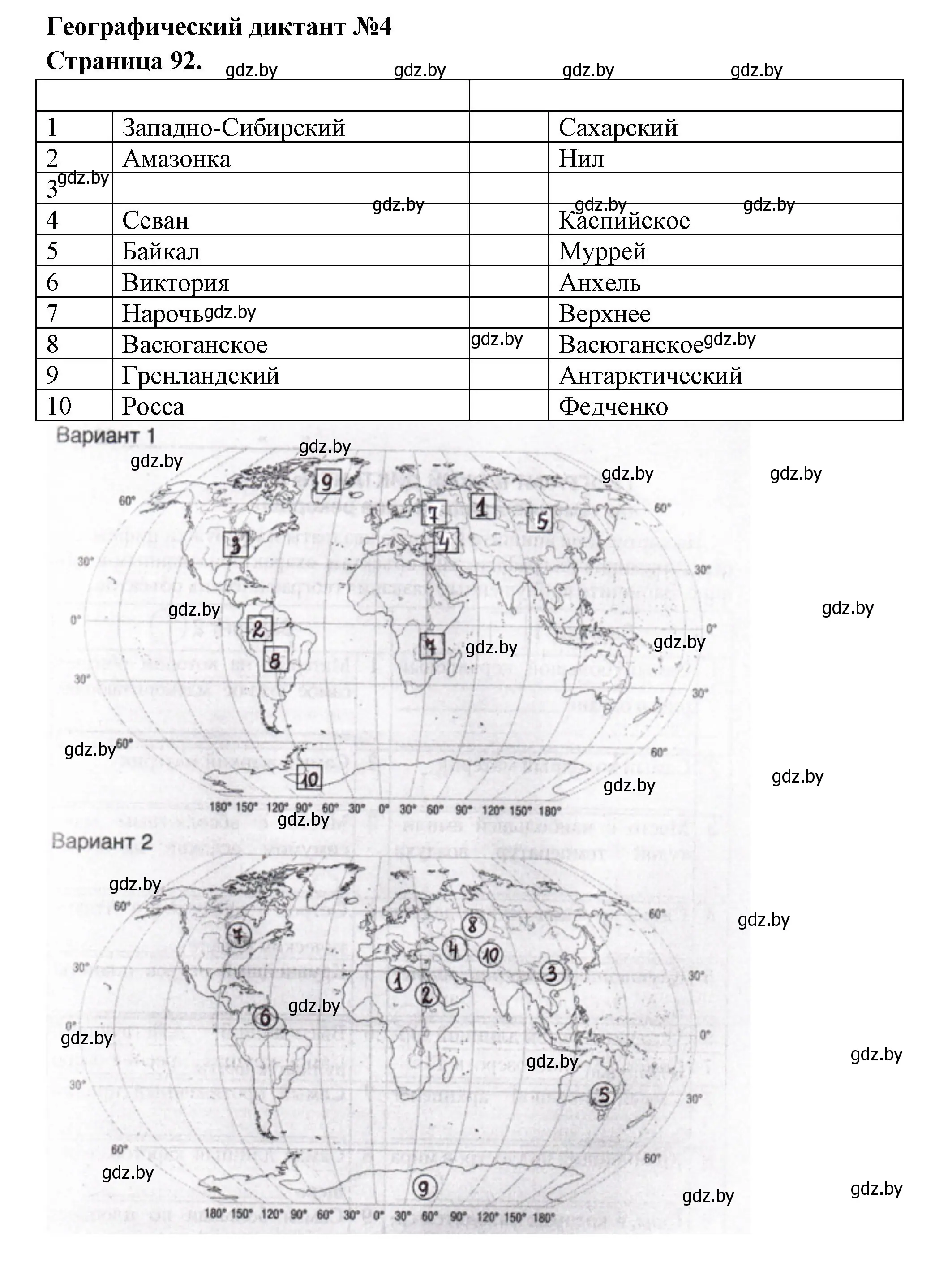 Решение  Географический диктант № 4 (страница 92) гдз по географии 6 класс Кольмакова, Пикулик, тетрадь для практических работ