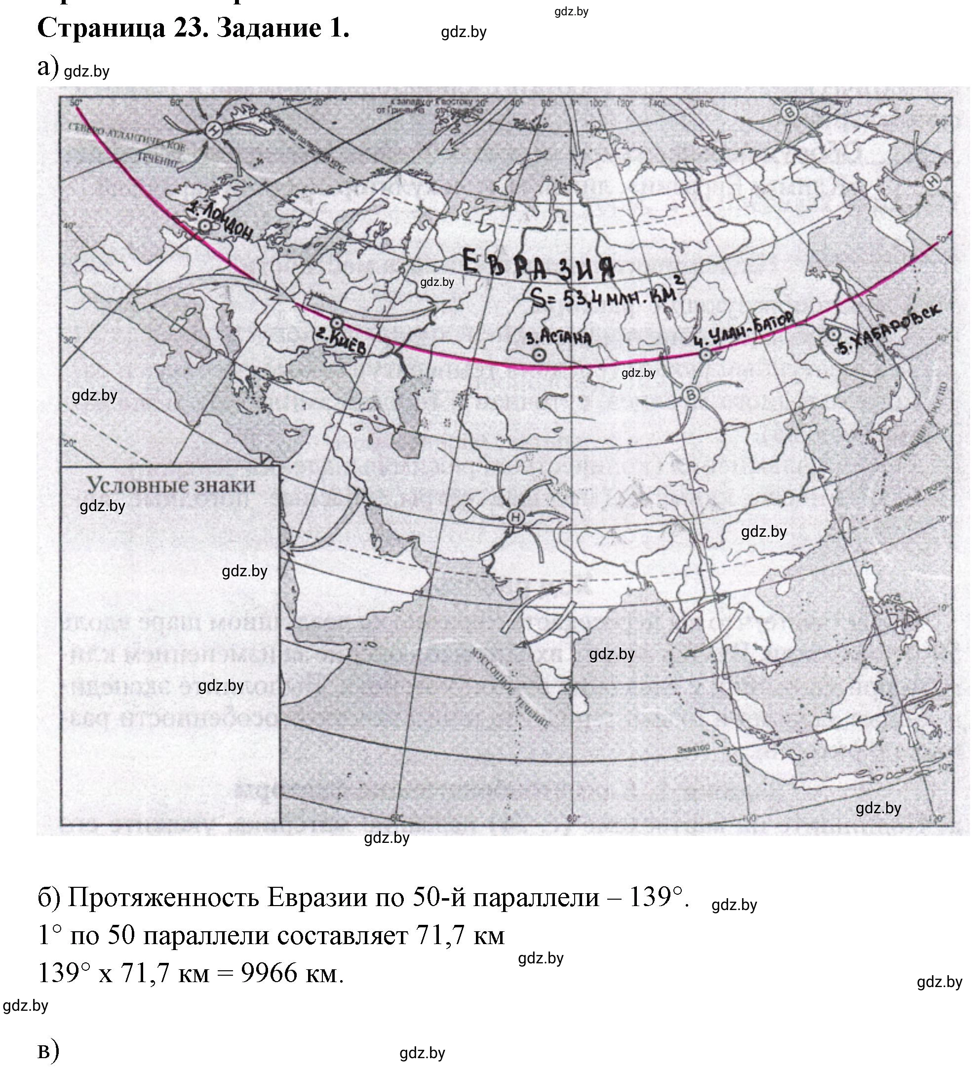 Решение номер 1 (страница 23) гдз по географии 7 класс Кольмакова, Сарычева, тетрадь для практических работ