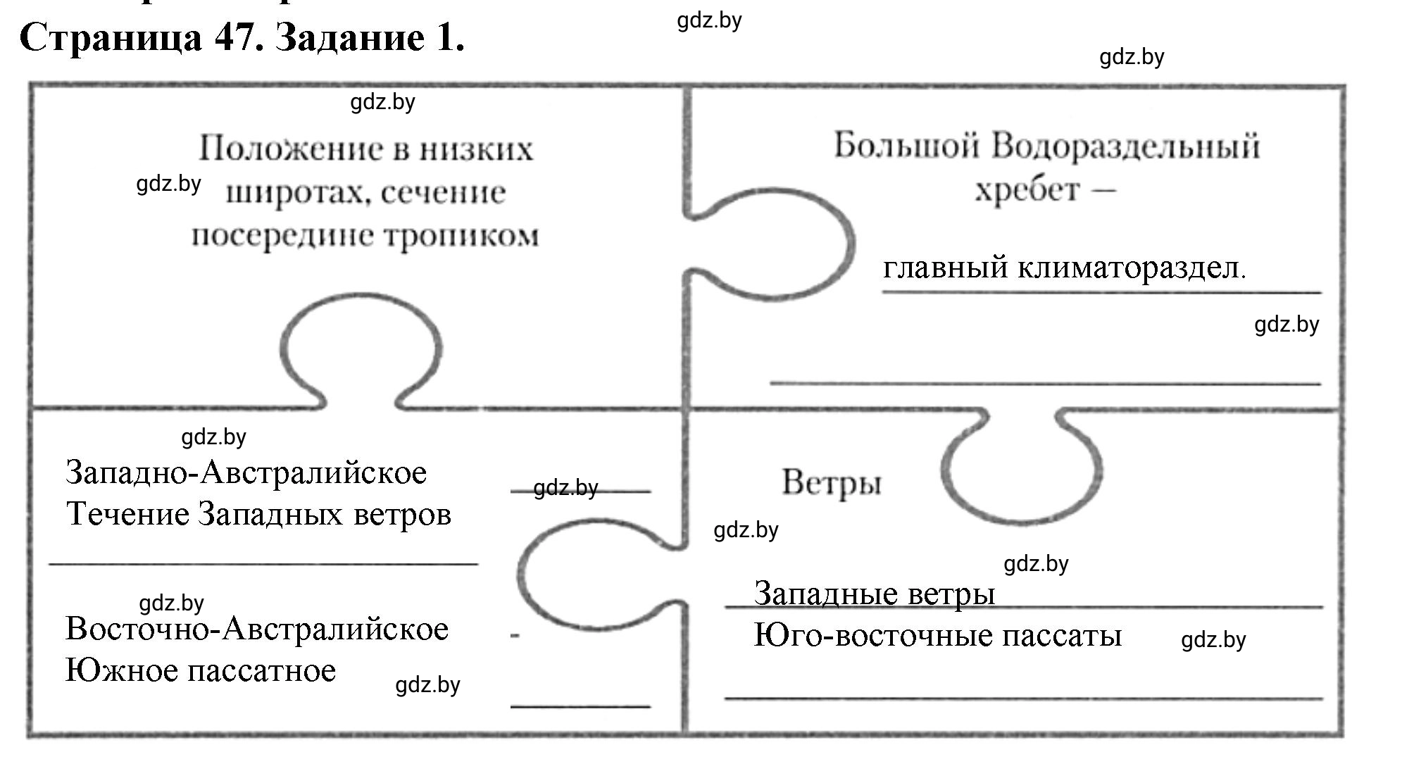 Решение номер 1 (страница 47) гдз по географии 7 класс Кольмакова, Сарычева, рабочая тетрадь