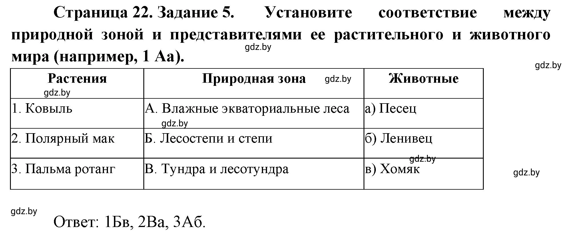 Решение номер 5 (страница 22) гдз по географии 7 класс Метельский, тетрадь для практических работ