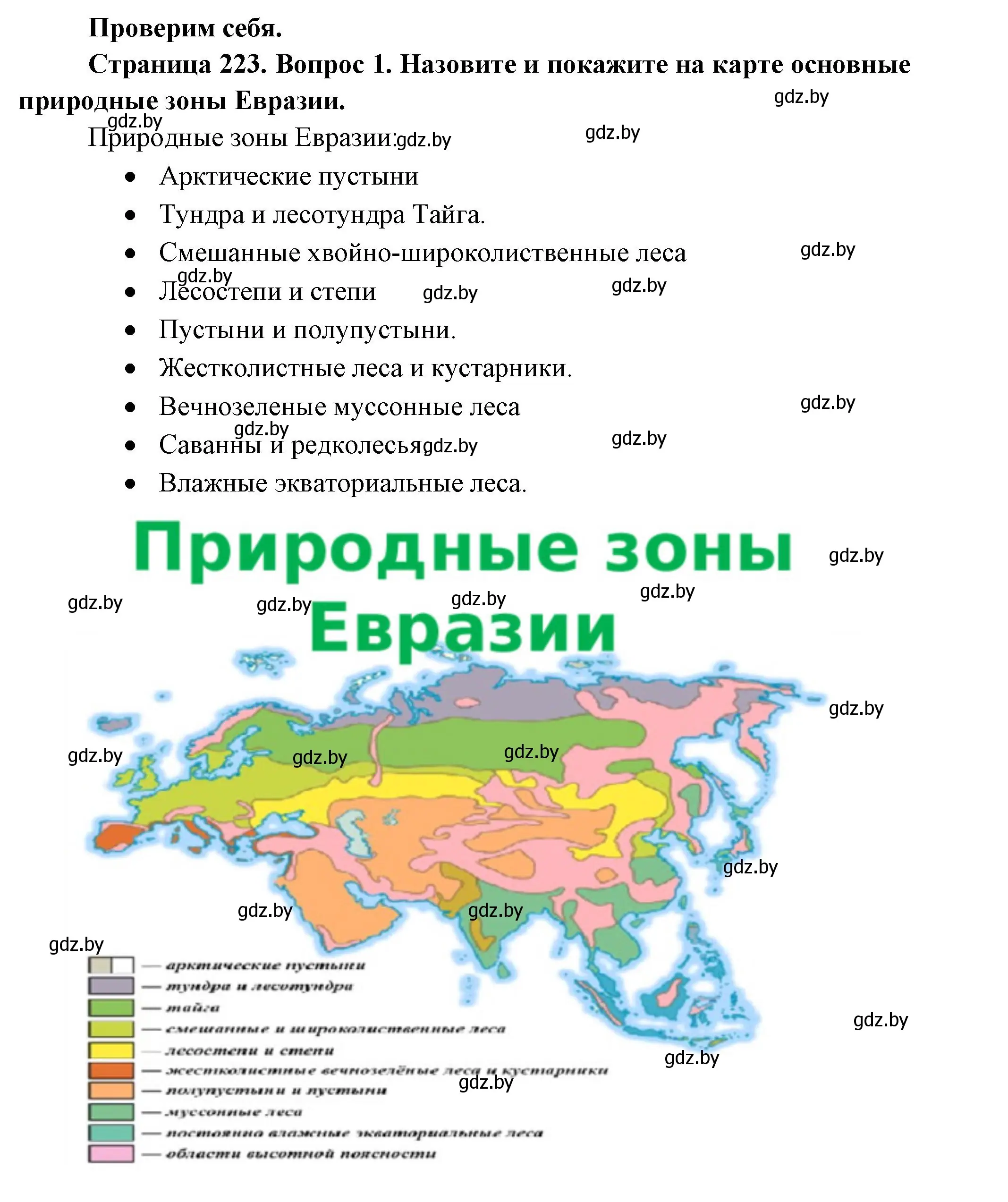 Решение номер 1 (страница 223) гдз по географии 7 класс Кольмакова, Лопух, учебник