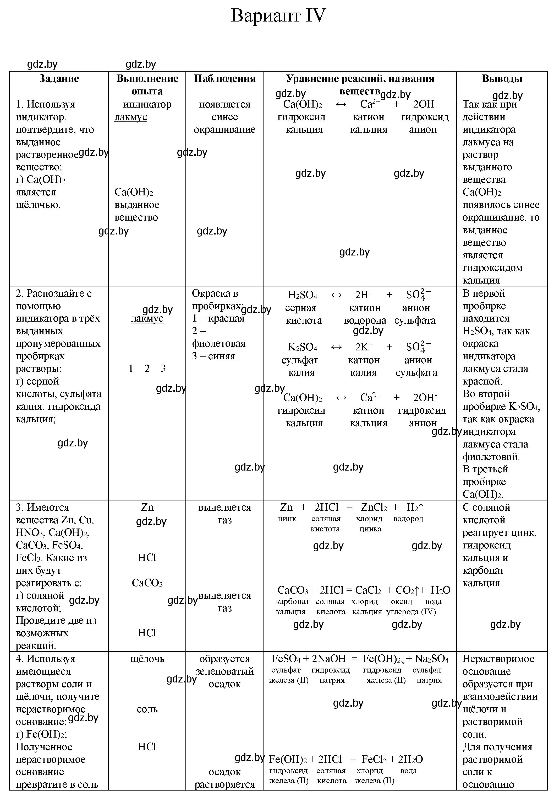 Решение  вариант 4 (страница 14) гдз по химии 8 класс Борушко, тетрадь для практических работ