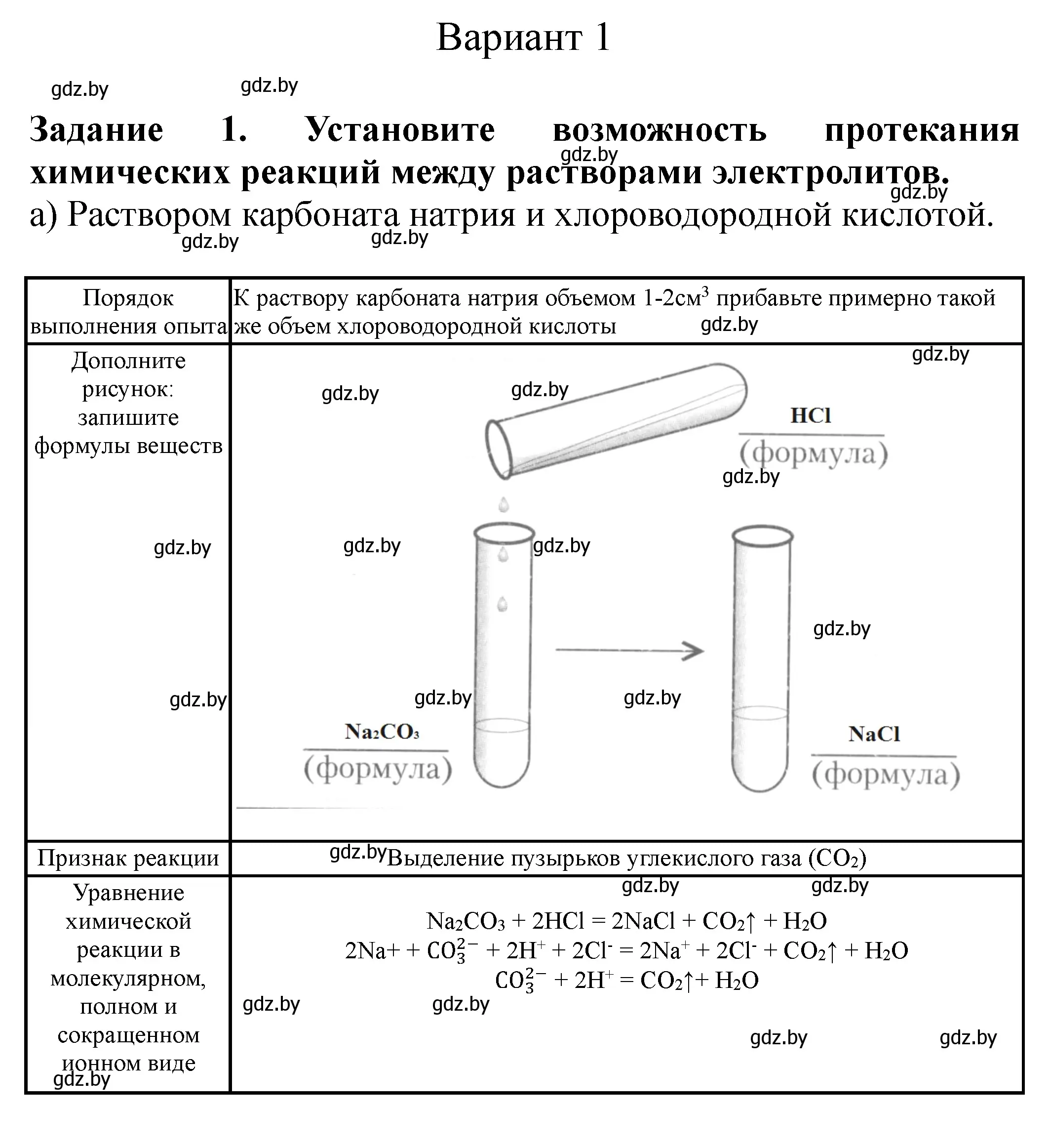 Решение номер вариант 1 (страница 5) гдз по химии 9 класс Сечко, тетрадь для практических работ