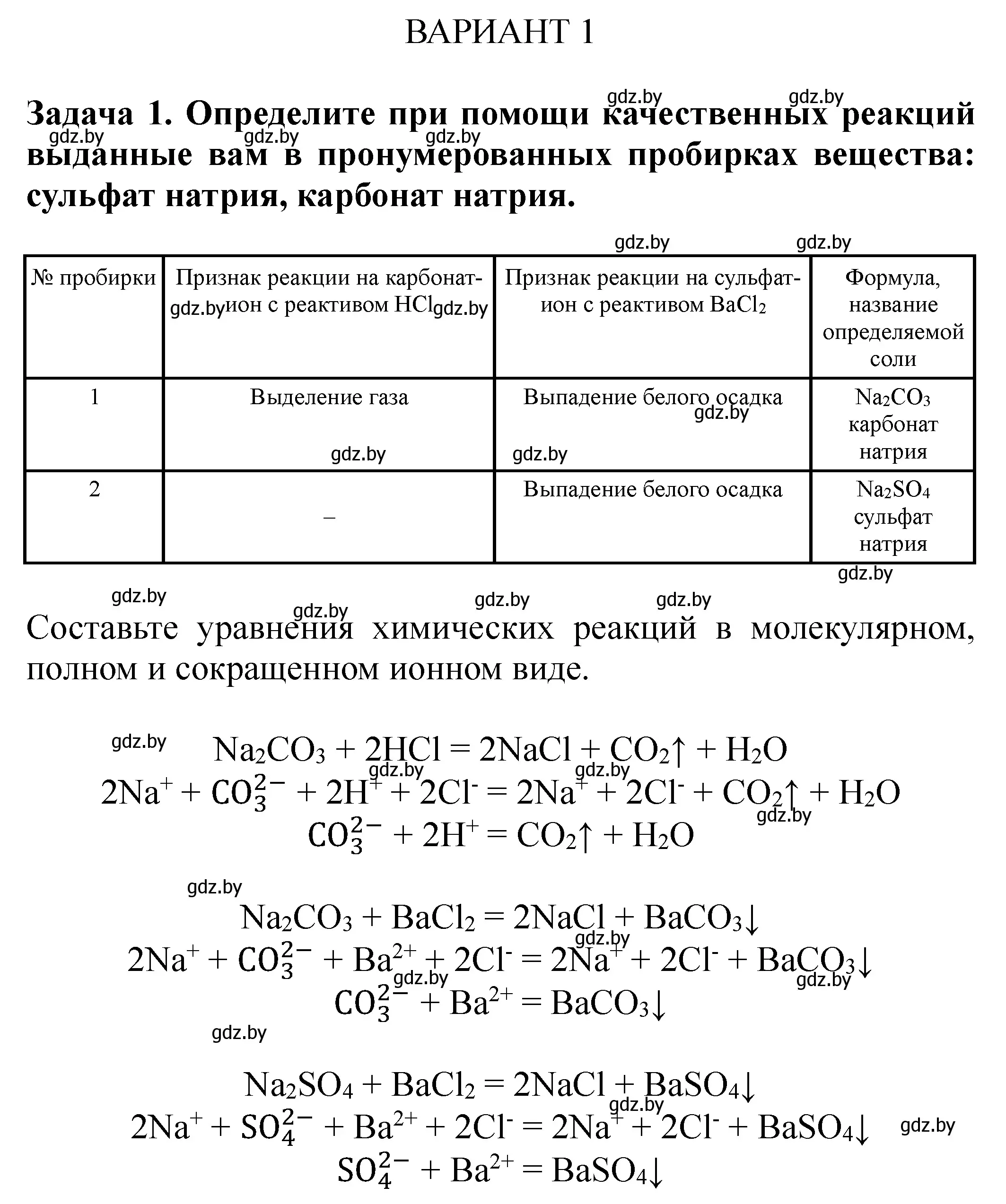 Решение номер вариант 1 (страница 20) гдз по химии 9 класс Сечко, тетрадь для практических работ