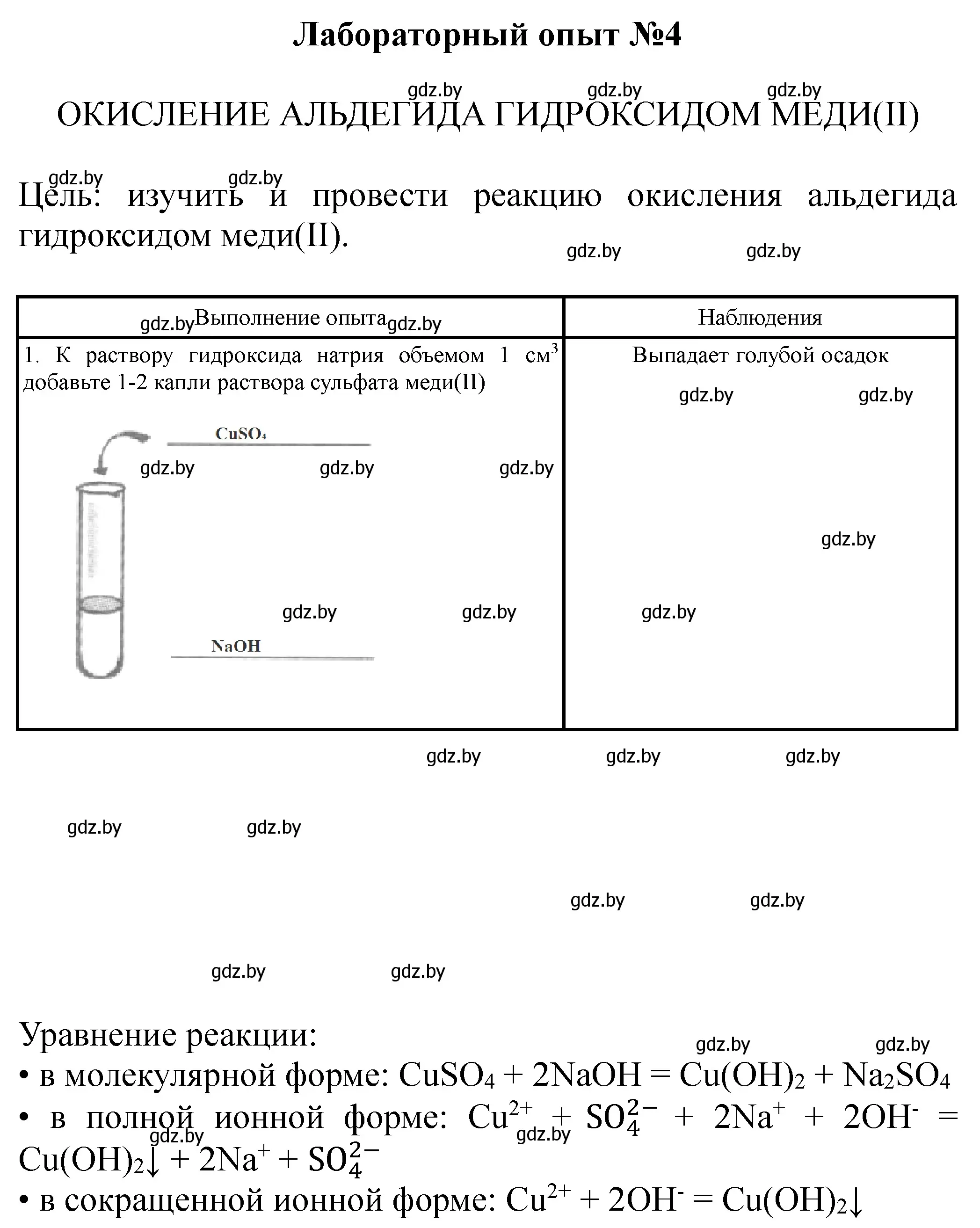 Решение номер Лабораторный опыт 4 (страница 6) гдз по химии 10 класс Борушко, тетрадь для практических работ