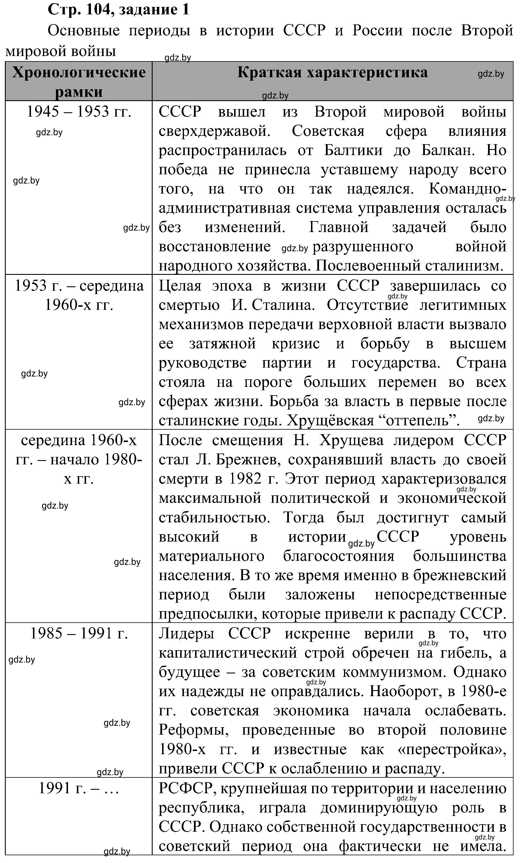 Решение номер 1 (страница 104) гдз по всемирной истории 9 класс Кошелев, Краснова, рабочая тетрадь