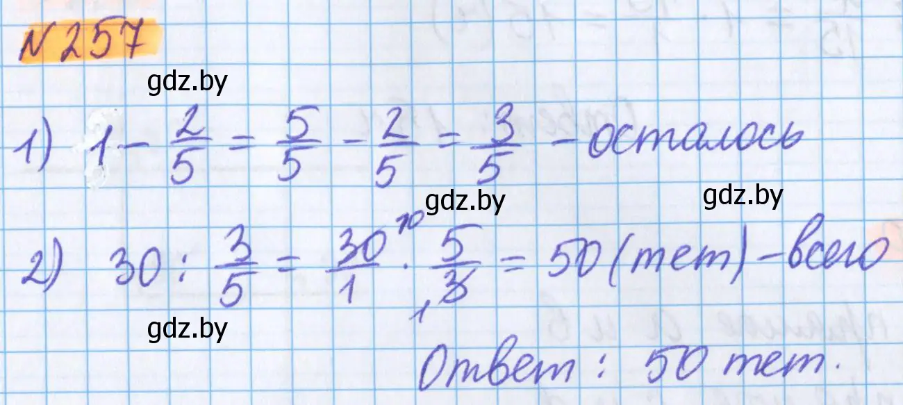 Решение 2. номер 257 (страница 95) гдз по математике 5 класс Герасимов, Пирютко, учебник 2 часть