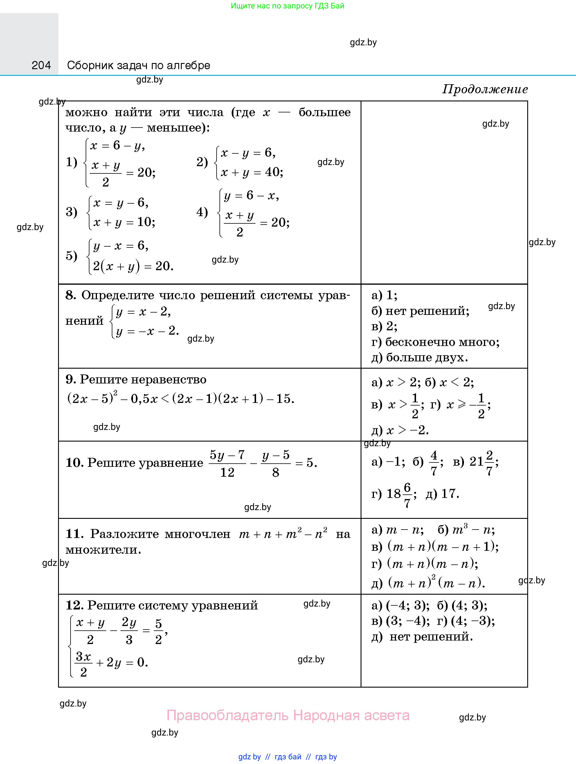 Алгебра, 7-9 класс Сборник задач, авторы: Арефьева Ирина Глебовна, Пирютко Ольга Николаевна, издательство Народная асвета, Минск, 2020, страница 204