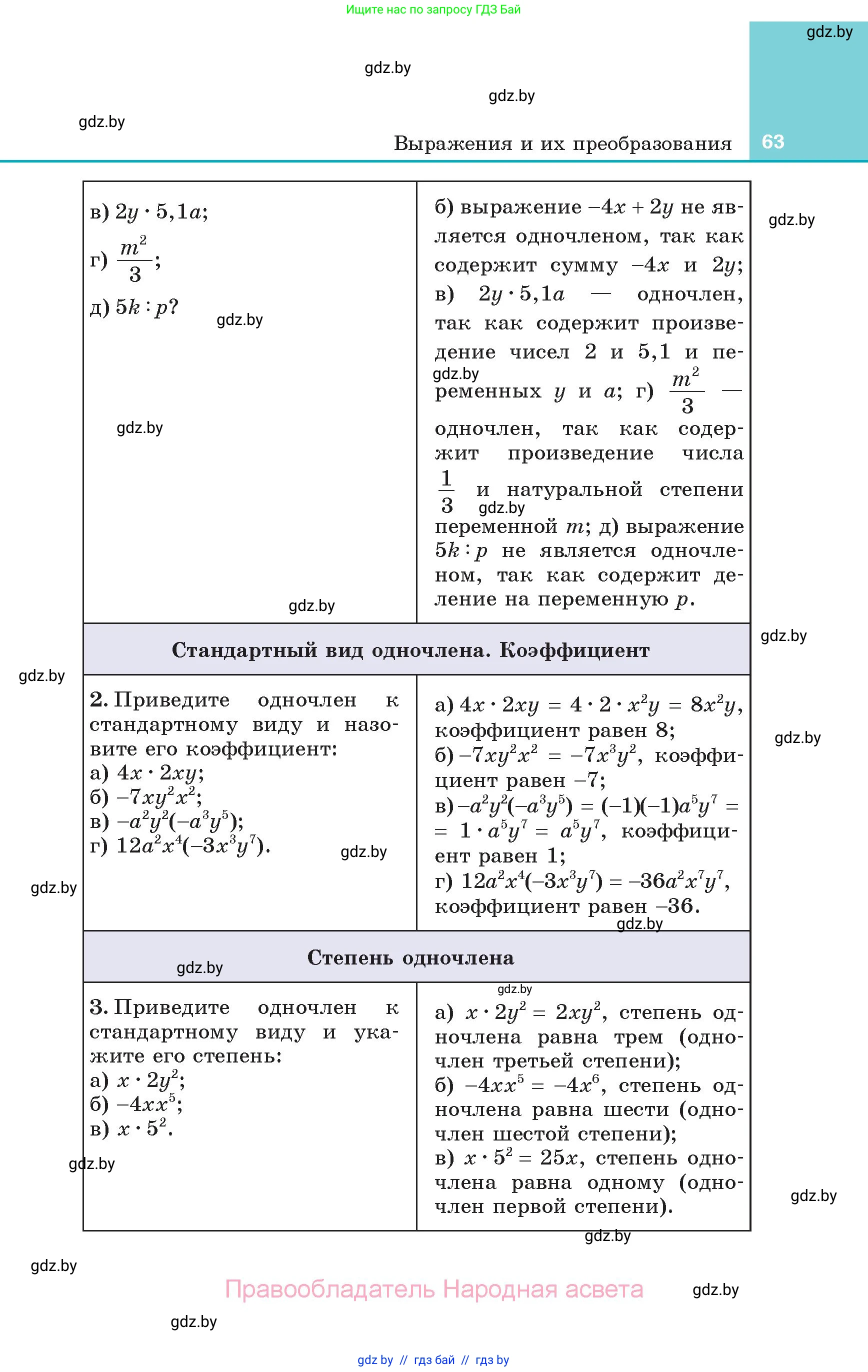 Алгебра, 7 класс Учебник, авторы: Арефьева Ирина Глебовна, Пирютко Ольга Николаевна, издательство Народная асвета, Минск, 2022, зелёного цвета, страница 63