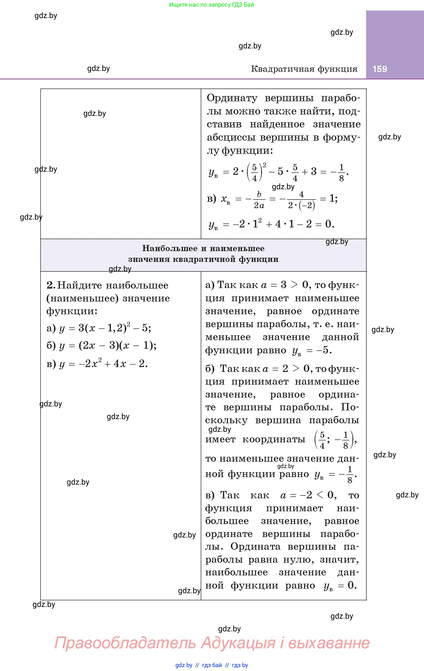 Алгебра, 8 класс Учебник, авторы: Арефьева Ирина Глебовна, Пирютко Ольга Николаевна, издательство Адукацыя i выхаванне, Минск, 2024, бирюзового цвета, страница 159