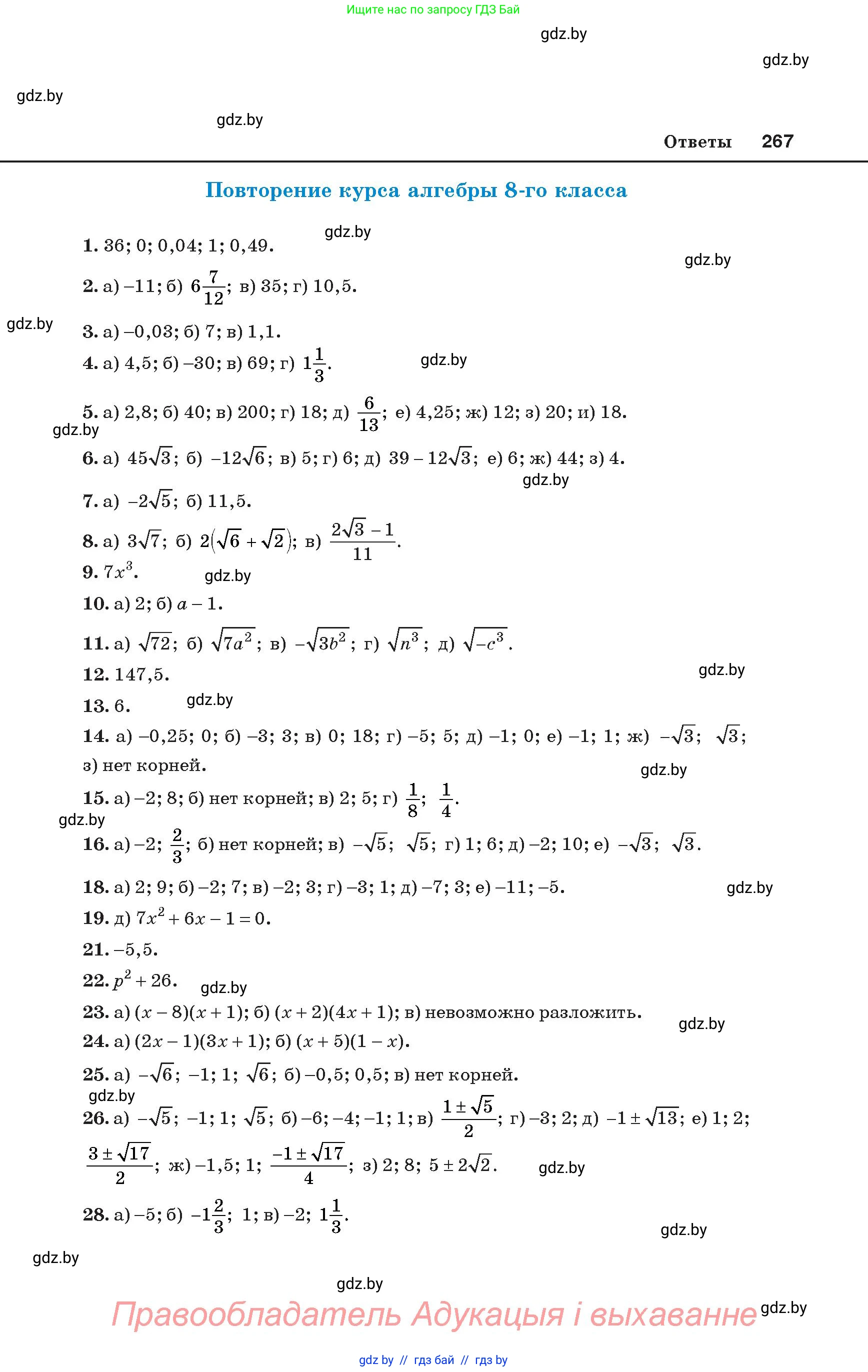 Алгебра, 8 класс Учебник, авторы: Арефьева Ирина Глебовна, Пирютко Ольга Николаевна, издательство Адукацыя i выхаванне, Минск, 2024, бирюзового цвета, страница 267
