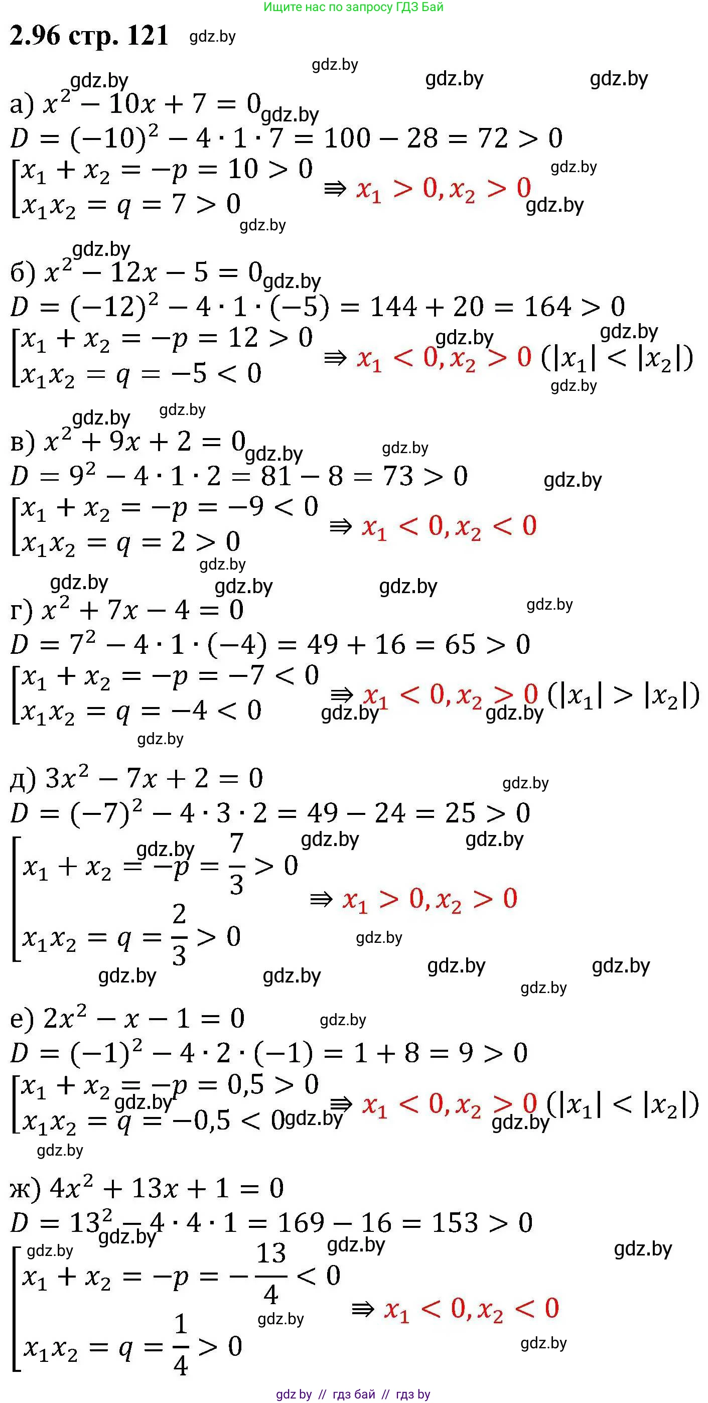 Алгебра, 8 класс Учебник, авторы: Арефьева Ирина Глебовна, Пирютко Ольга Николаевна, издательство Адукацыя i выхаванне, Минск, 2024, бирюзового цвета, страница 121, номер 2.96, Решение