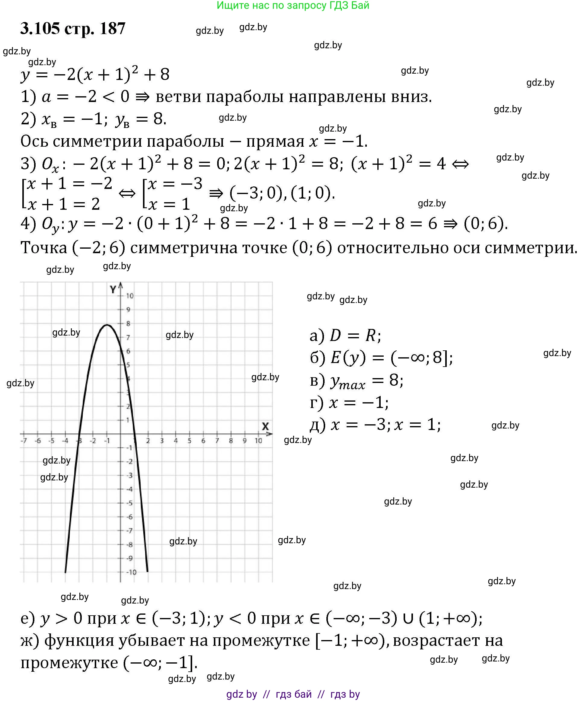 Алгебра, 8 класс Учебник, авторы: Арефьева Ирина Глебовна, Пирютко Ольга Николаевна, издательство Адукацыя i выхаванне, Минск, 2024, бирюзового цвета, страница 187, номер 3.105, Решение
