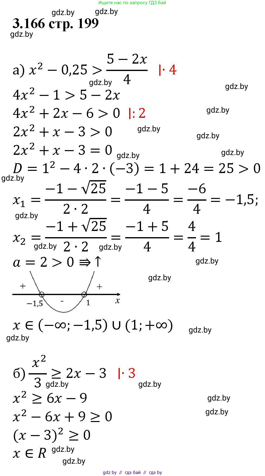 Алгебра, 8 класс Учебник, авторы: Арефьева Ирина Глебовна, Пирютко Ольга Николаевна, издательство Адукацыя i выхаванне, Минск, 2024, бирюзового цвета, страница 199, номер 3.166, Решение
