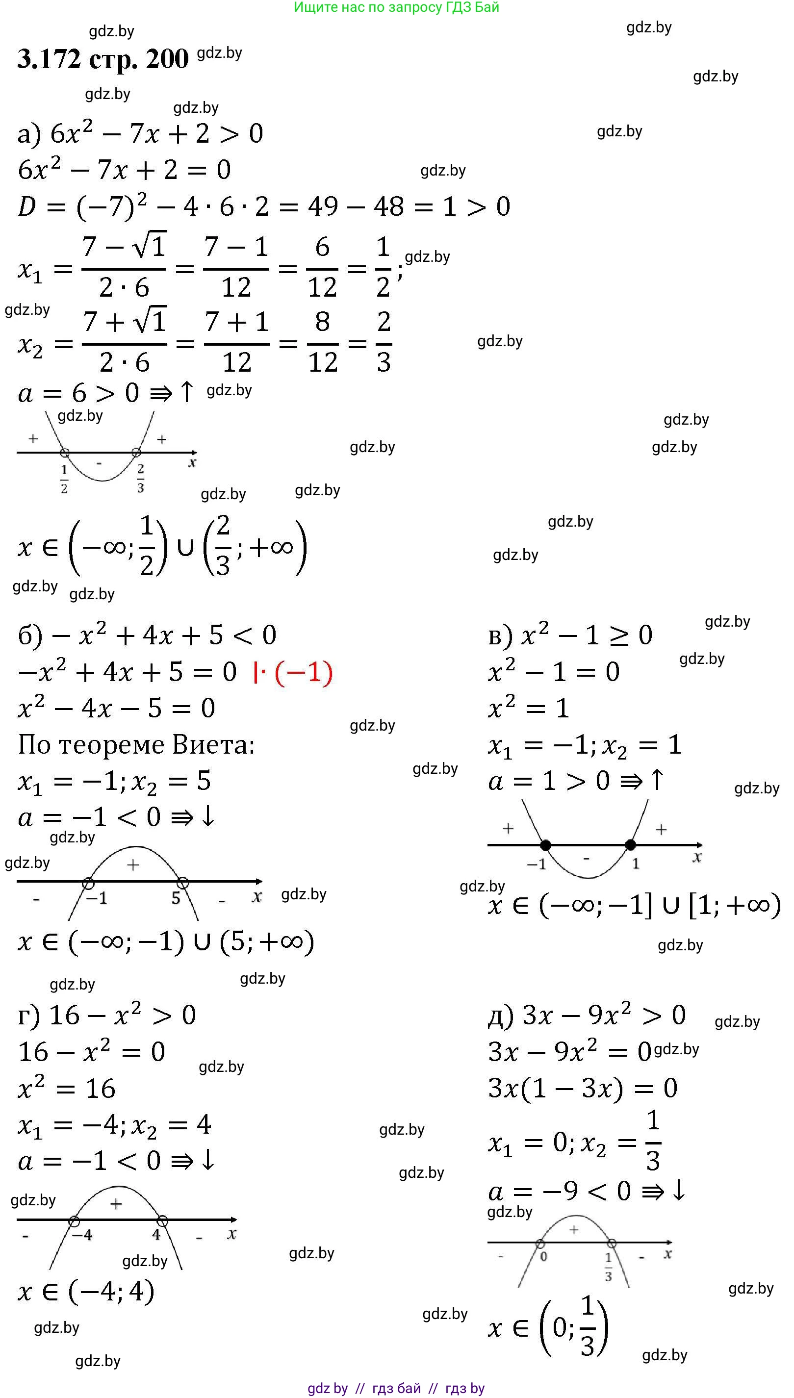 Алгебра, 8 класс Учебник, авторы: Арефьева Ирина Глебовна, Пирютко Ольга Николаевна, издательство Адукацыя i выхаванне, Минск, 2024, бирюзового цвета, страница 200, номер 3.172, Решение