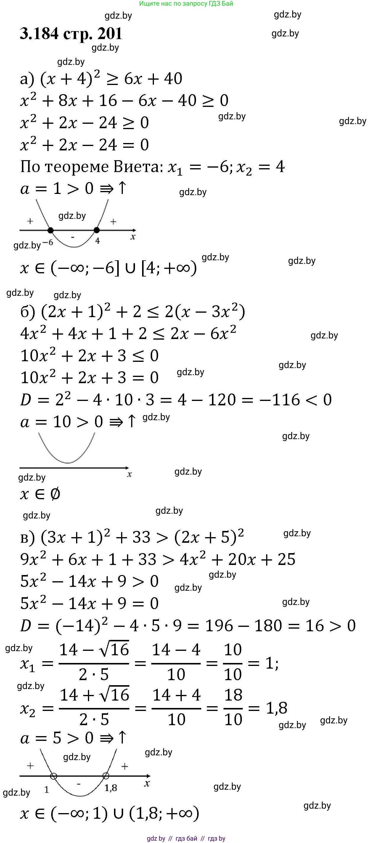 Алгебра, 8 класс Учебник, авторы: Арефьева Ирина Глебовна, Пирютко Ольга Николаевна, издательство Адукацыя i выхаванне, Минск, 2024, бирюзового цвета, страница 201, номер 3.184, Решение