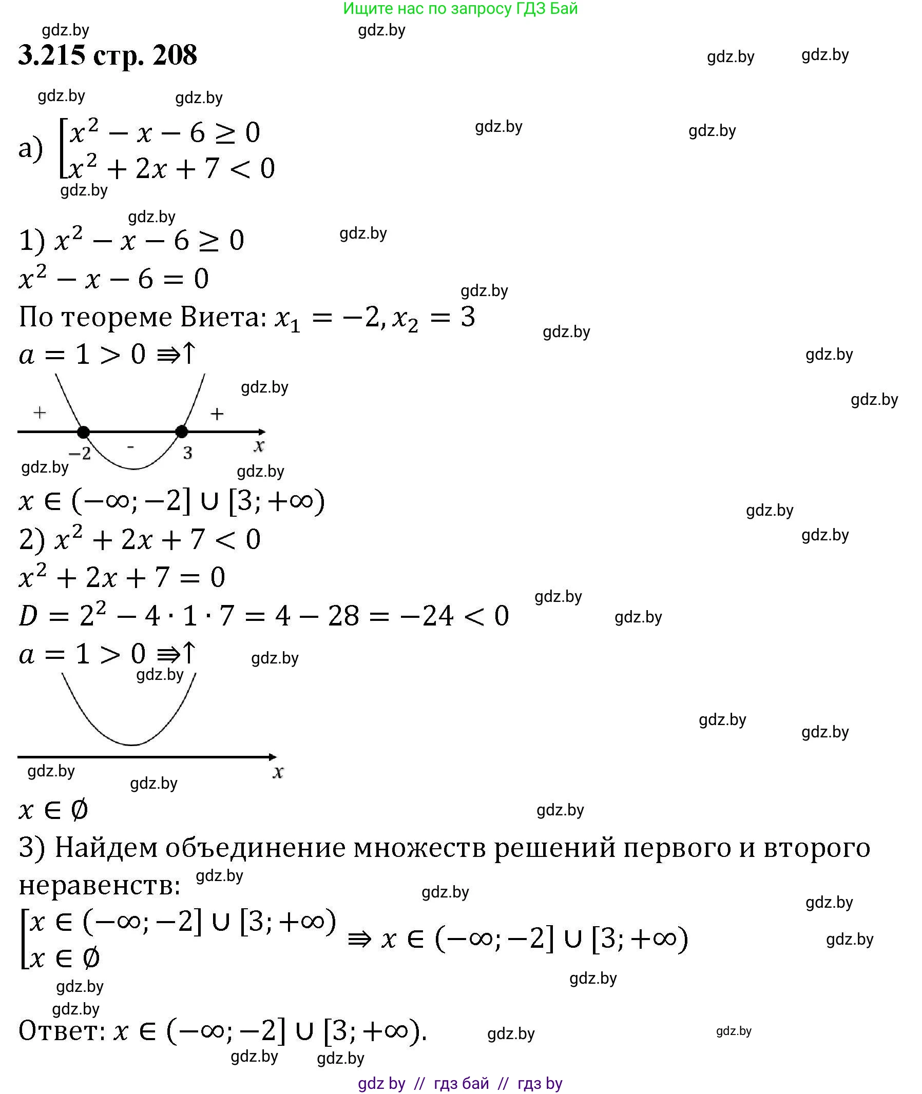 Алгебра, 8 класс Учебник, авторы: Арефьева Ирина Глебовна, Пирютко Ольга Николаевна, издательство Адукацыя i выхаванне, Минск, 2024, бирюзового цвета, страница 208, номер 3.215, Решение