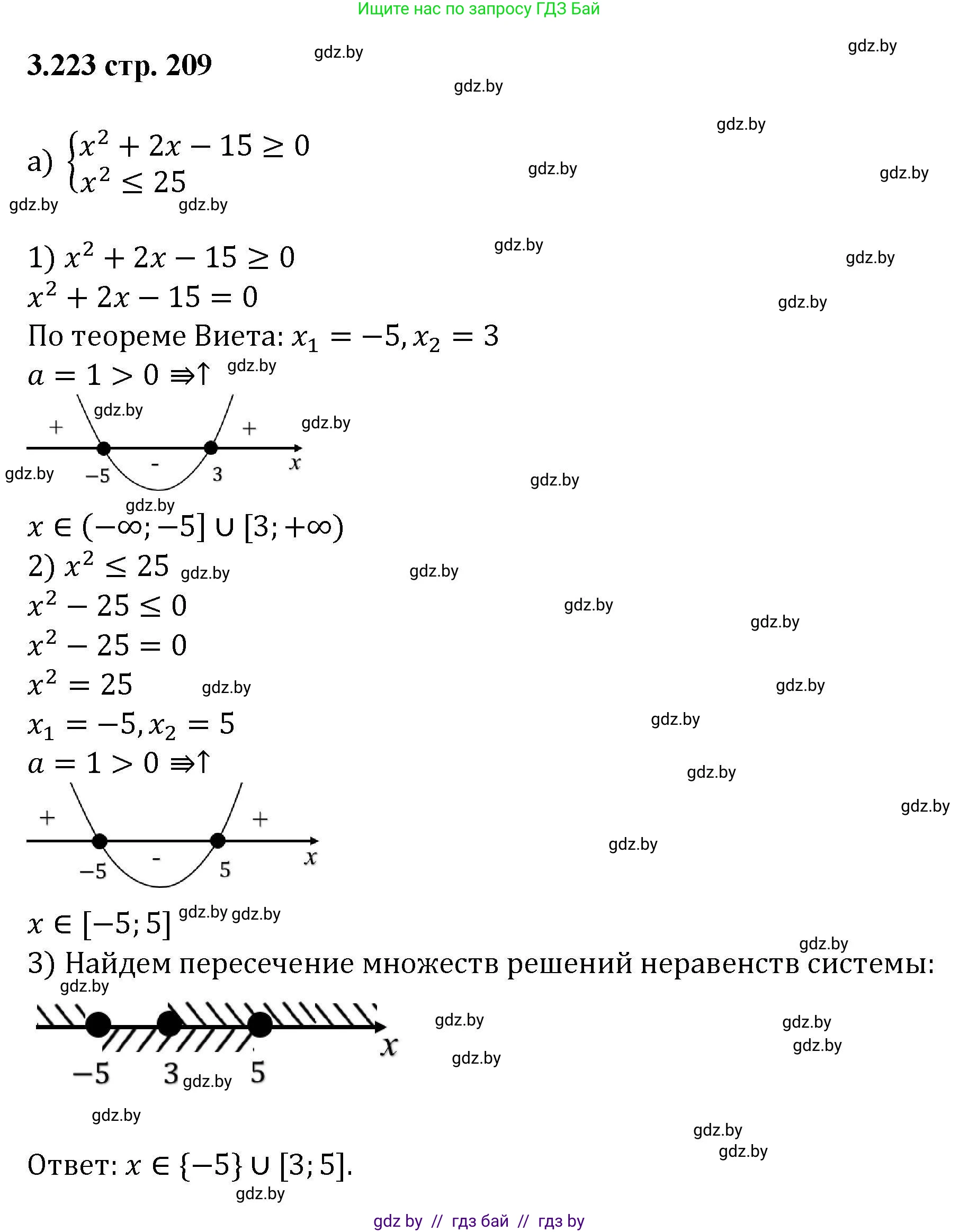 Алгебра, 8 класс Учебник, авторы: Арефьева Ирина Глебовна, Пирютко Ольга Николаевна, издательство Адукацыя i выхаванне, Минск, 2024, бирюзового цвета, страница 209, номер 3.223, Решение
