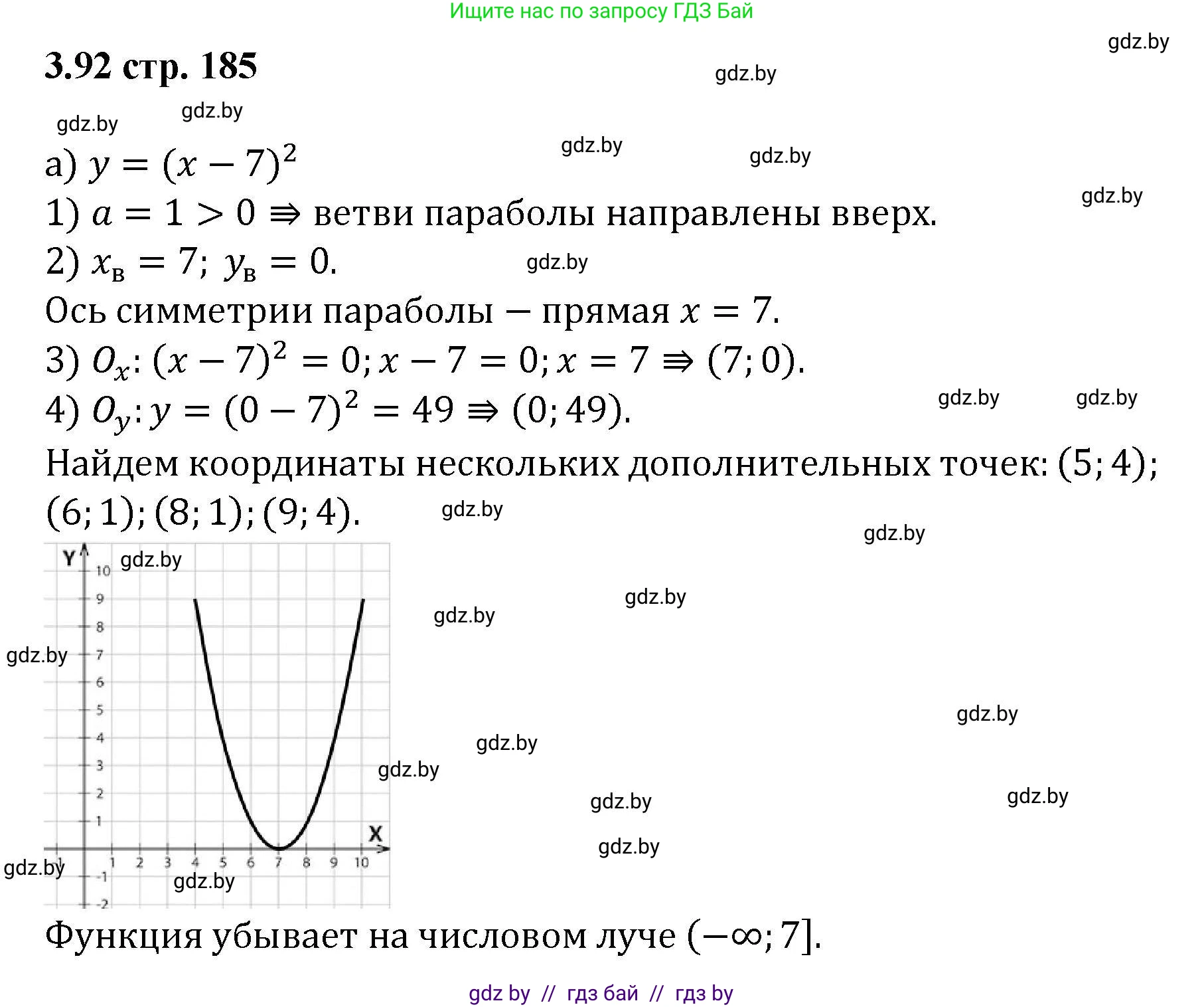 Алгебра, 8 класс Учебник, авторы: Арефьева Ирина Глебовна, Пирютко Ольга Николаевна, издательство Адукацыя i выхаванне, Минск, 2024, бирюзового цвета, страница 185, номер 3.92, Решение