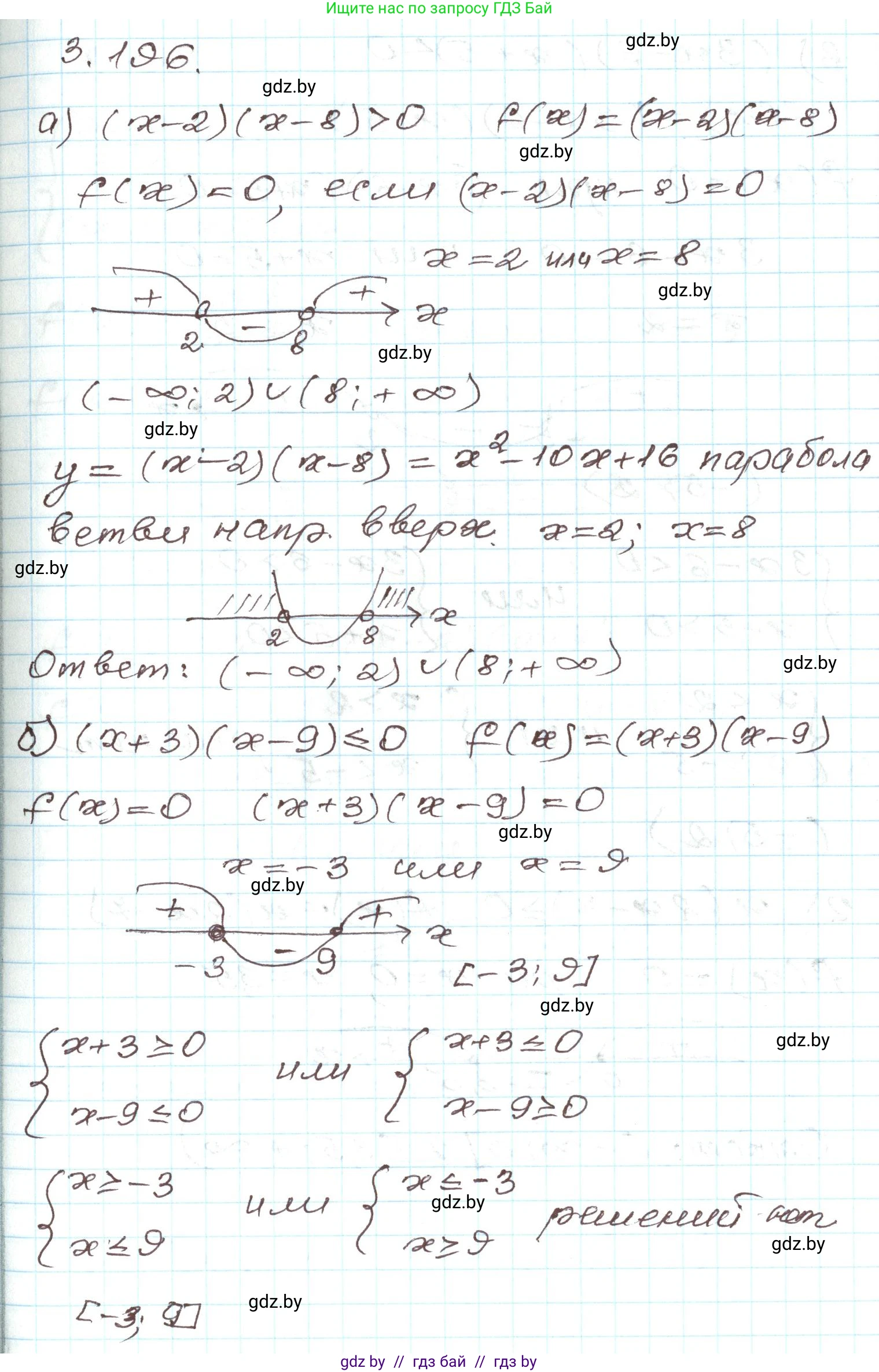 Алгебра, 9 класс Учебник, авторы: Арефьева Ирина Глебовна, Пирютко Ольга Николаевна, издательство Народная асвета, Минск, 2019, голубого цвета, страница 197, номер 3.196, Решение