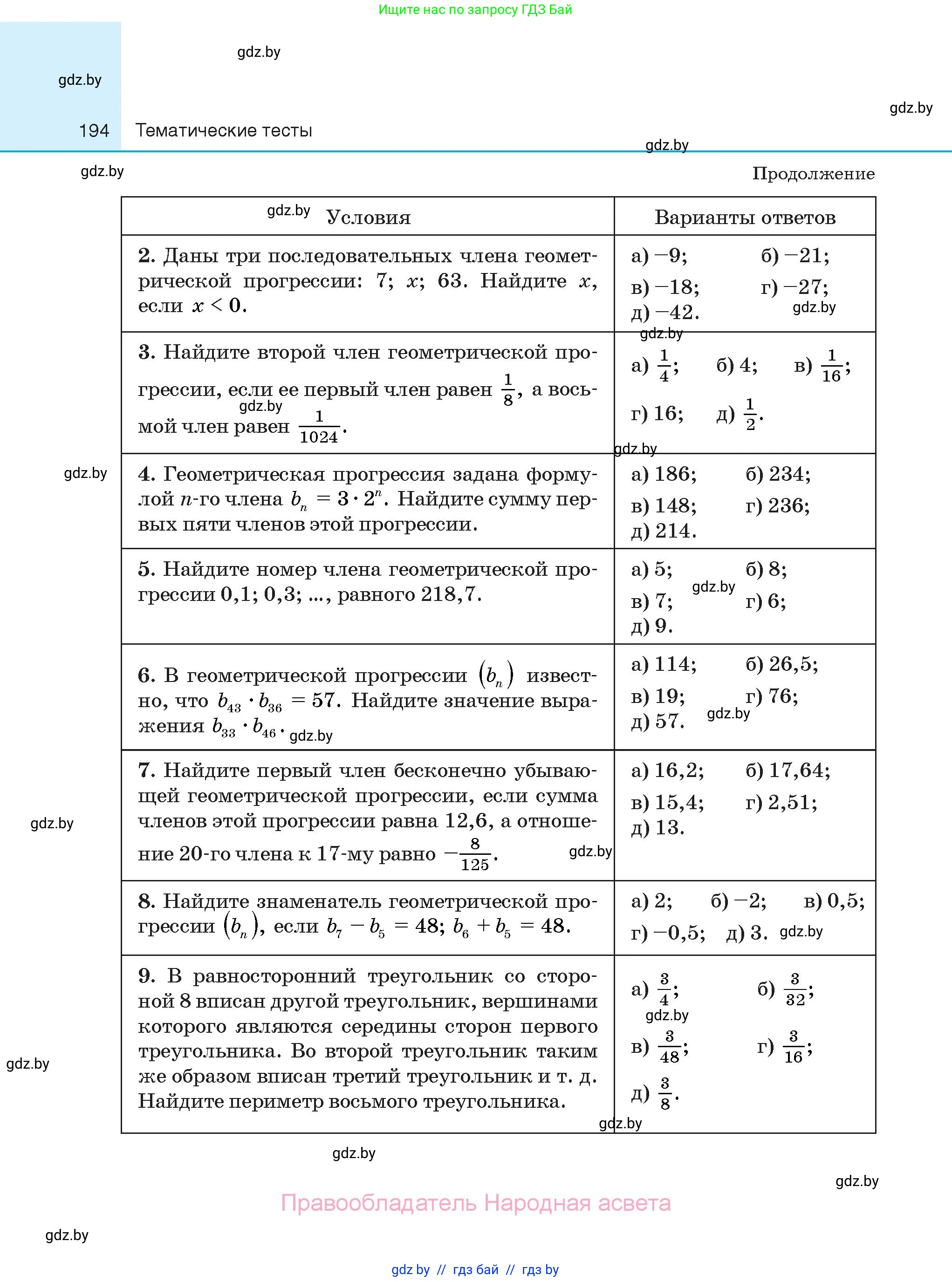 Алгебра, 10 класс Сборник задач, авторы: Арефьева Ирина Глебовна, Пирютко Ольга Николаевна, издательство Народная асвета, Минск, 2020, белого цвета, страница 194