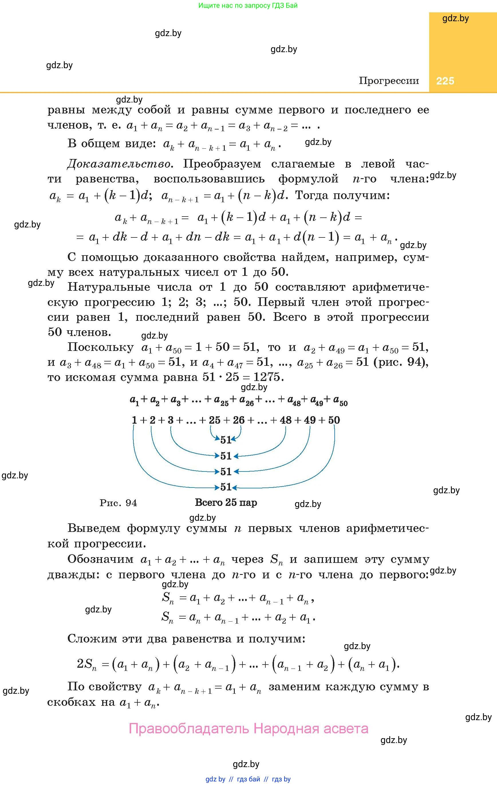 Алгебра, 10 класс Учебник, авторы: Арефьева Ирина Глебовна, Пирютко Ольга Николаевна, издательство Народная асвета, Минск, 2019, голубого цвета, страница 225