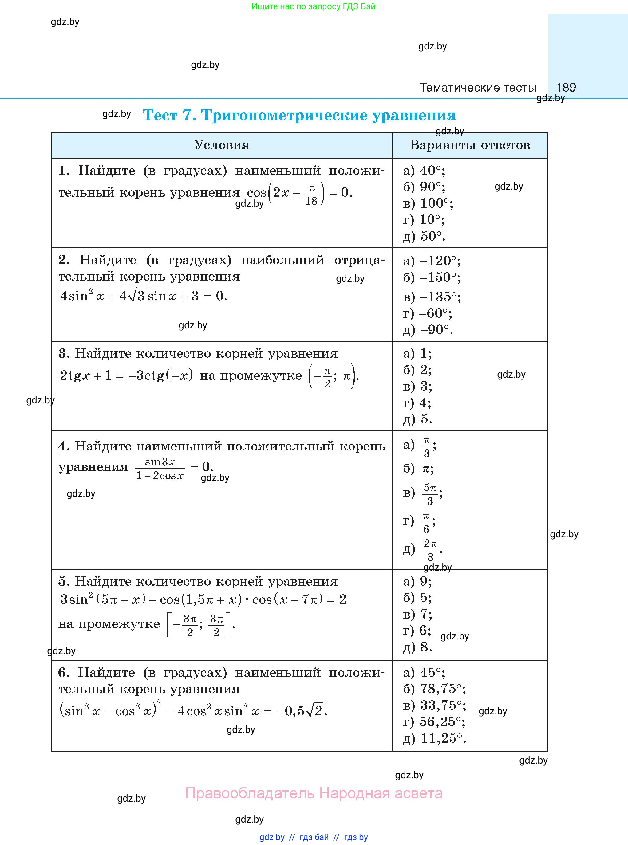 Алгебра, 11 класс Сборник задач, авторы: Арефьева Ирина Глебовна, Пирютко Ольга Николаевна, издательство Народная асвета, Минск, 2020, белого цвета, страница 189
