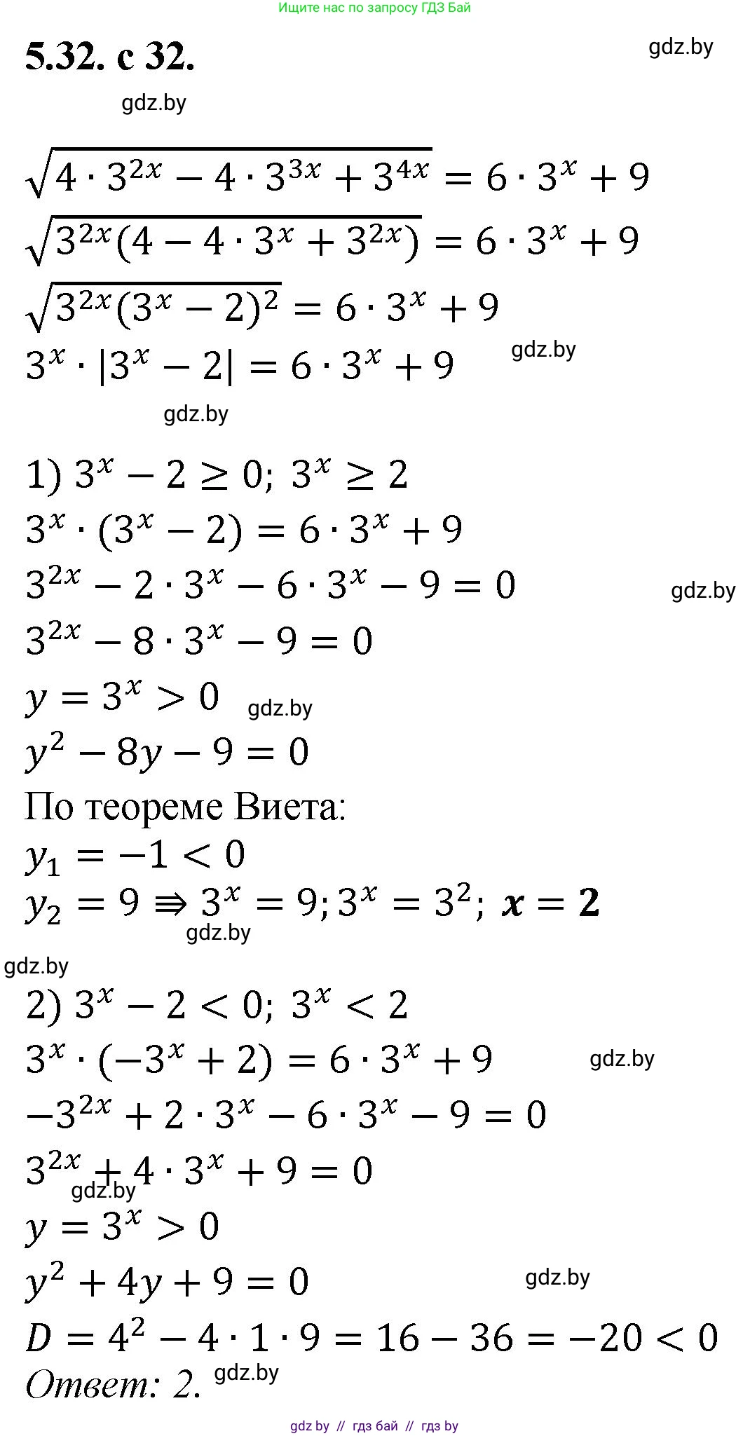 Алгебра, 11 класс Сборник задач, авторы: Арефьева Ирина Глебовна, Пирютко Ольга Николаевна, издательство Народная асвета, Минск, 2020, белого цвета, страница 32, номер 32, Решение