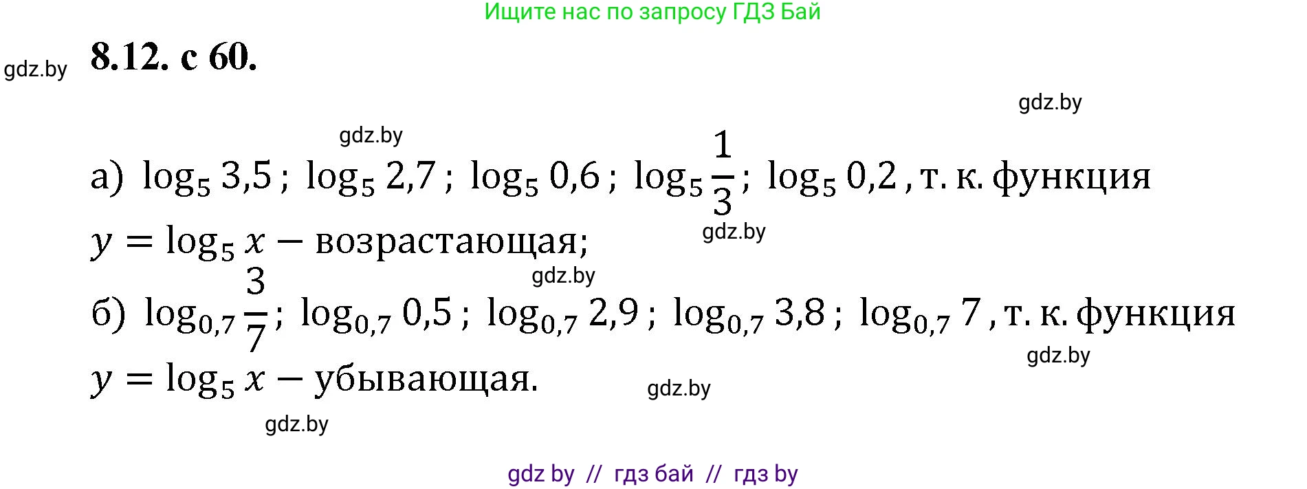 Алгебра, 11 класс Сборник задач, авторы: Арефьева Ирина Глебовна, Пирютко Ольга Николаевна, издательство Народная асвета, Минск, 2020, белого цвета, страница 60, номер 12, Решение