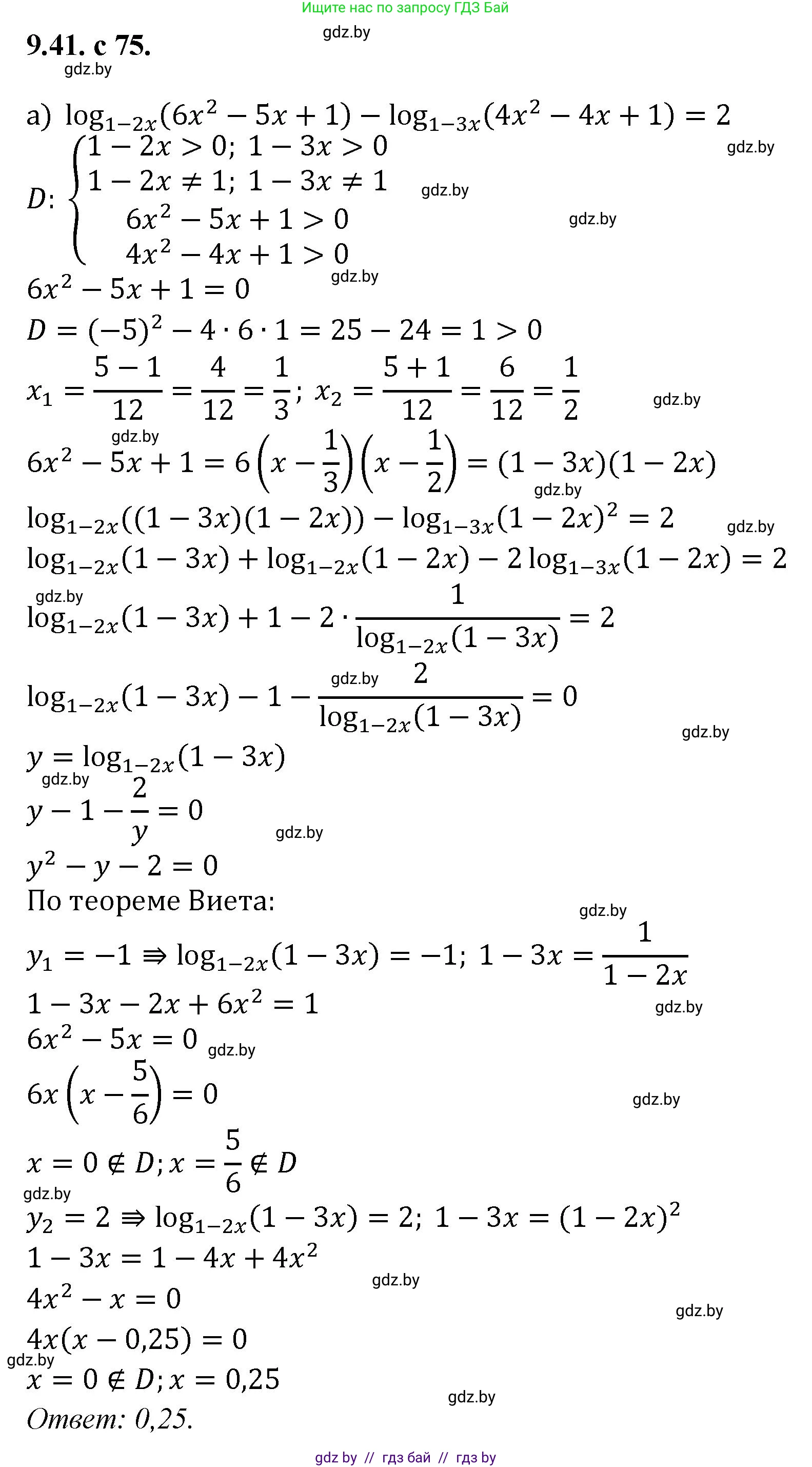 Алгебра, 11 класс Сборник задач, авторы: Арефьева Ирина Глебовна, Пирютко Ольга Николаевна, издательство Народная асвета, Минск, 2020, белого цвета, страница 75, номер 41, Решение
