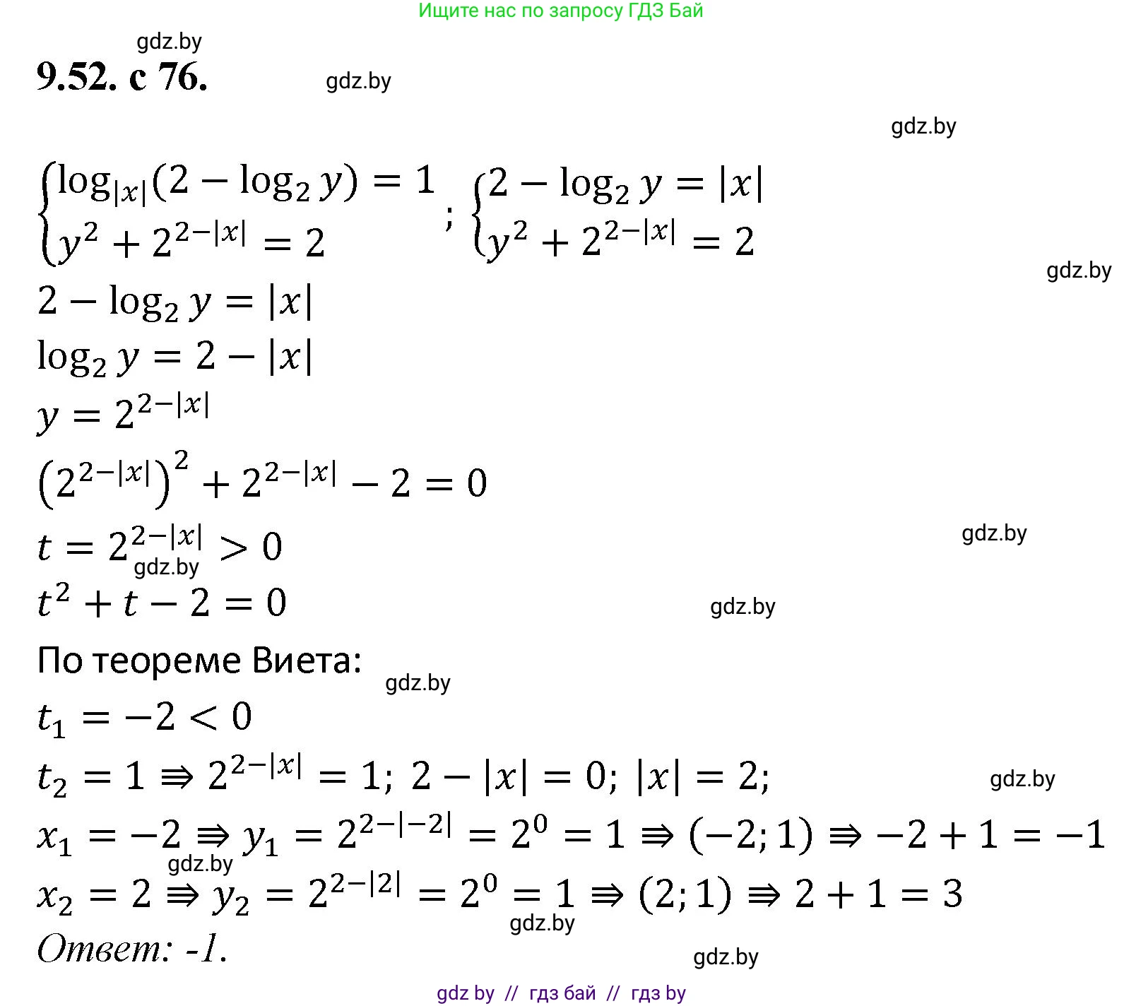 Алгебра, 11 класс Сборник задач, авторы: Арефьева Ирина Глебовна, Пирютко Ольга Николаевна, издательство Народная асвета, Минск, 2020, белого цвета, страница 76, номер 52, Решение
