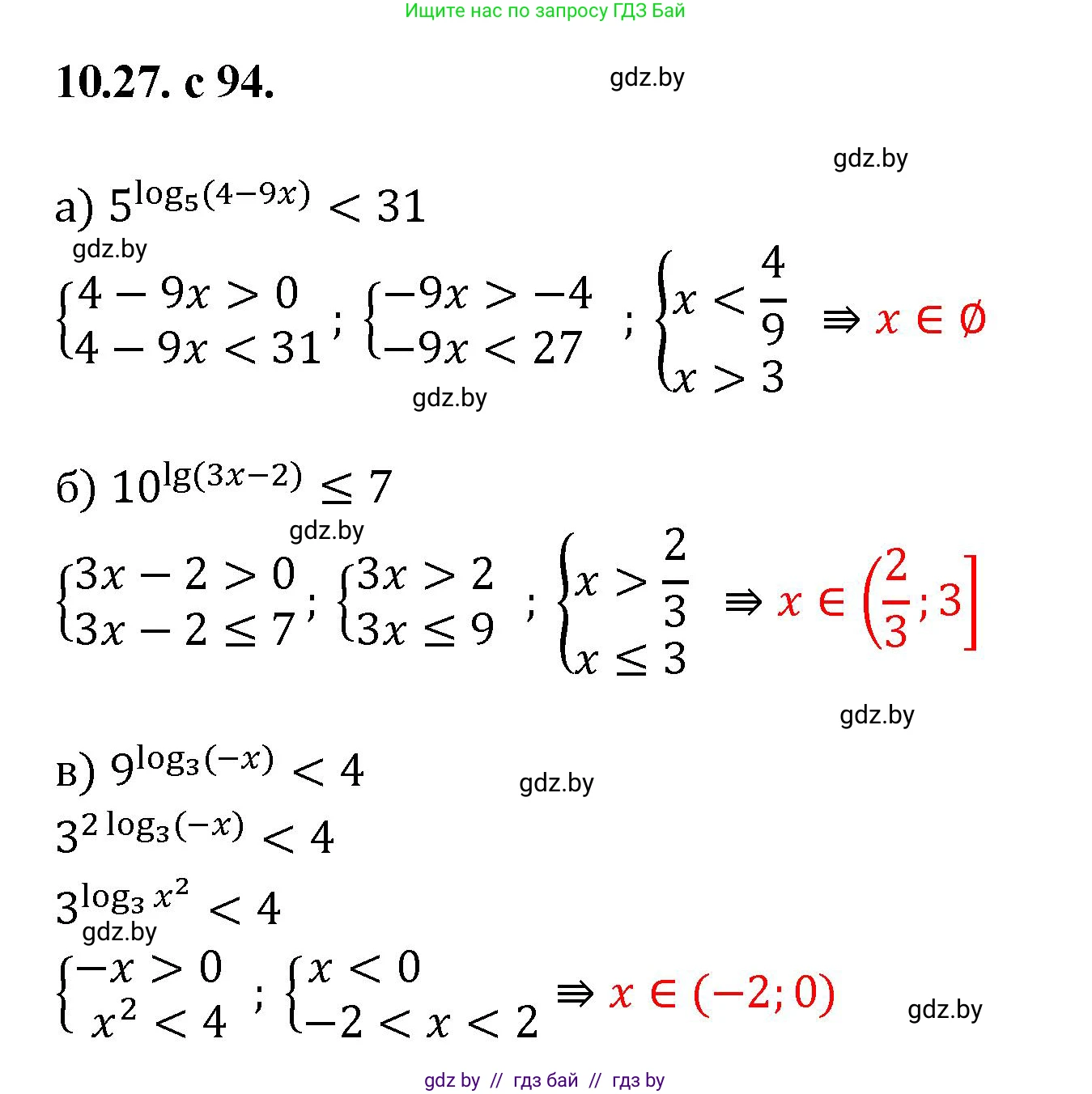 Алгебра, 11 класс Сборник задач, авторы: Арефьева Ирина Глебовна, Пирютко Ольга Николаевна, издательство Народная асвета, Минск, 2020, белого цвета, страница 94, номер 27, Решение