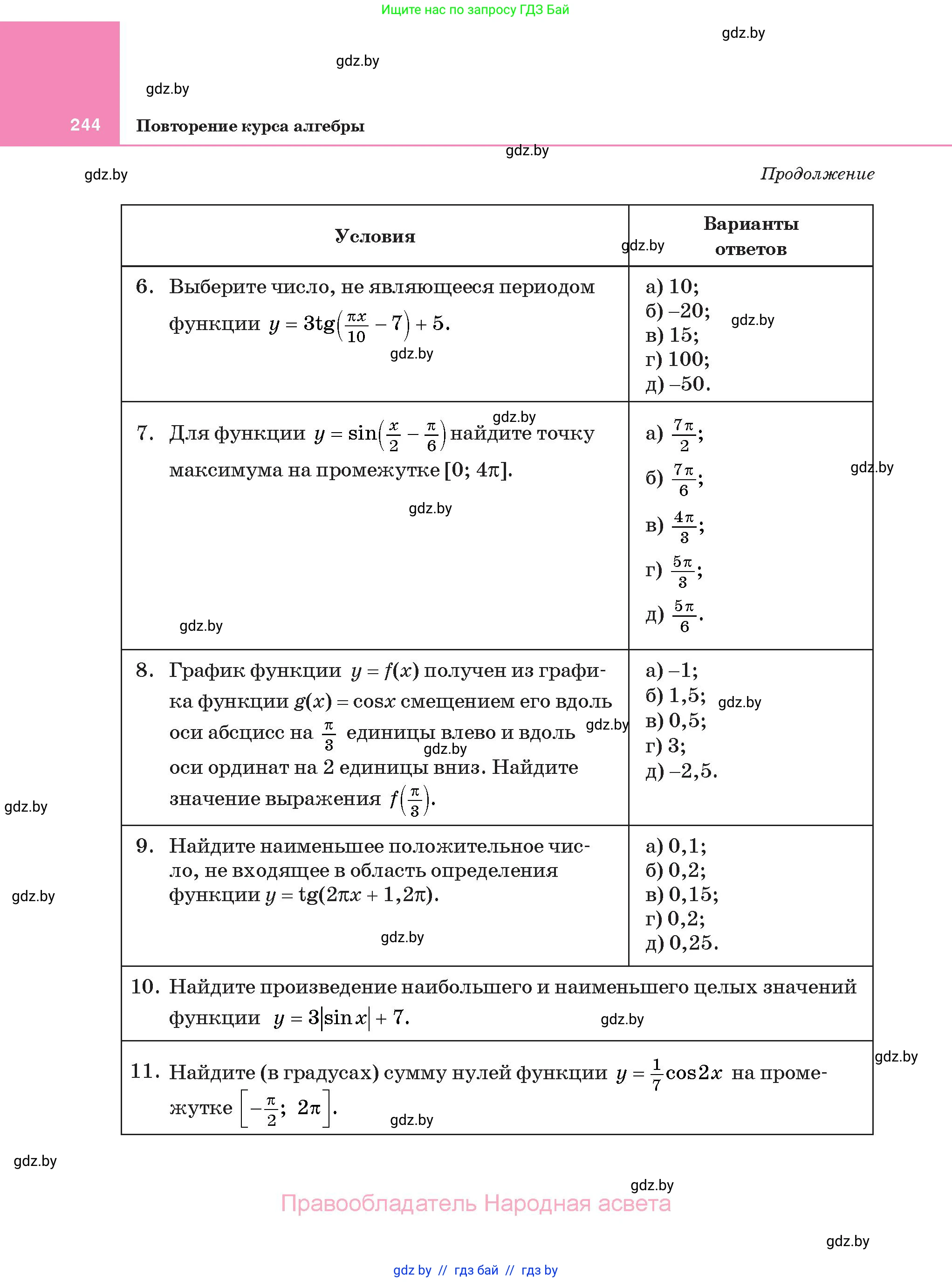 Алгебра, 11 класс Учебник, авторы: Арефьева Ирина Глебовна, Пирютко Ольга Николаевна, издательство Народная асвета, Минск, 2020, бирюзового цвета, страница 244