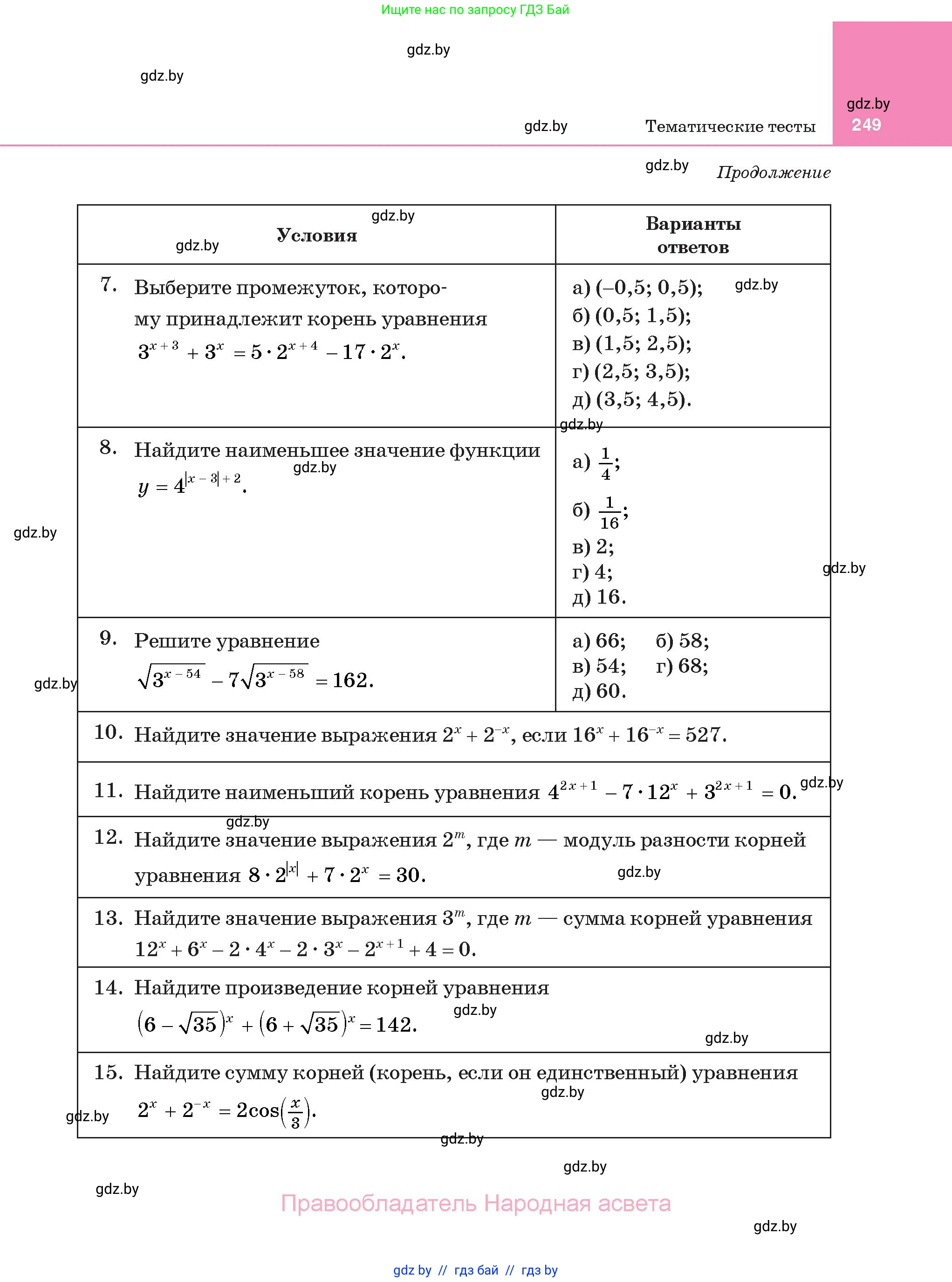 Алгебра, 11 класс Учебник, авторы: Арефьева Ирина Глебовна, Пирютко Ольга Николаевна, издательство Народная асвета, Минск, 2020, бирюзового цвета, страница 249