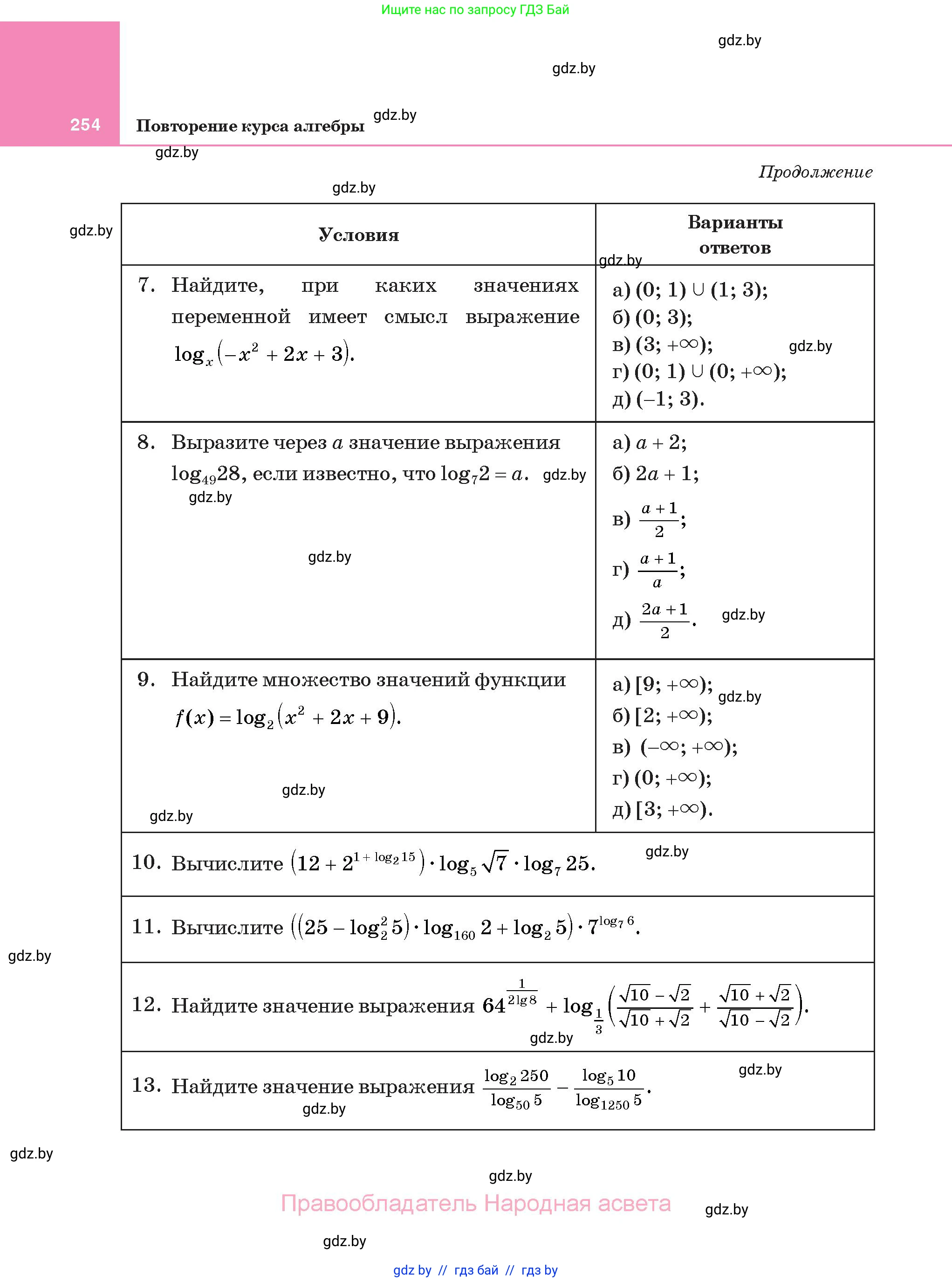 Алгебра, 11 класс Учебник, авторы: Арефьева Ирина Глебовна, Пирютко Ольга Николаевна, издательство Народная асвета, Минск, 2020, бирюзового цвета, страница 254