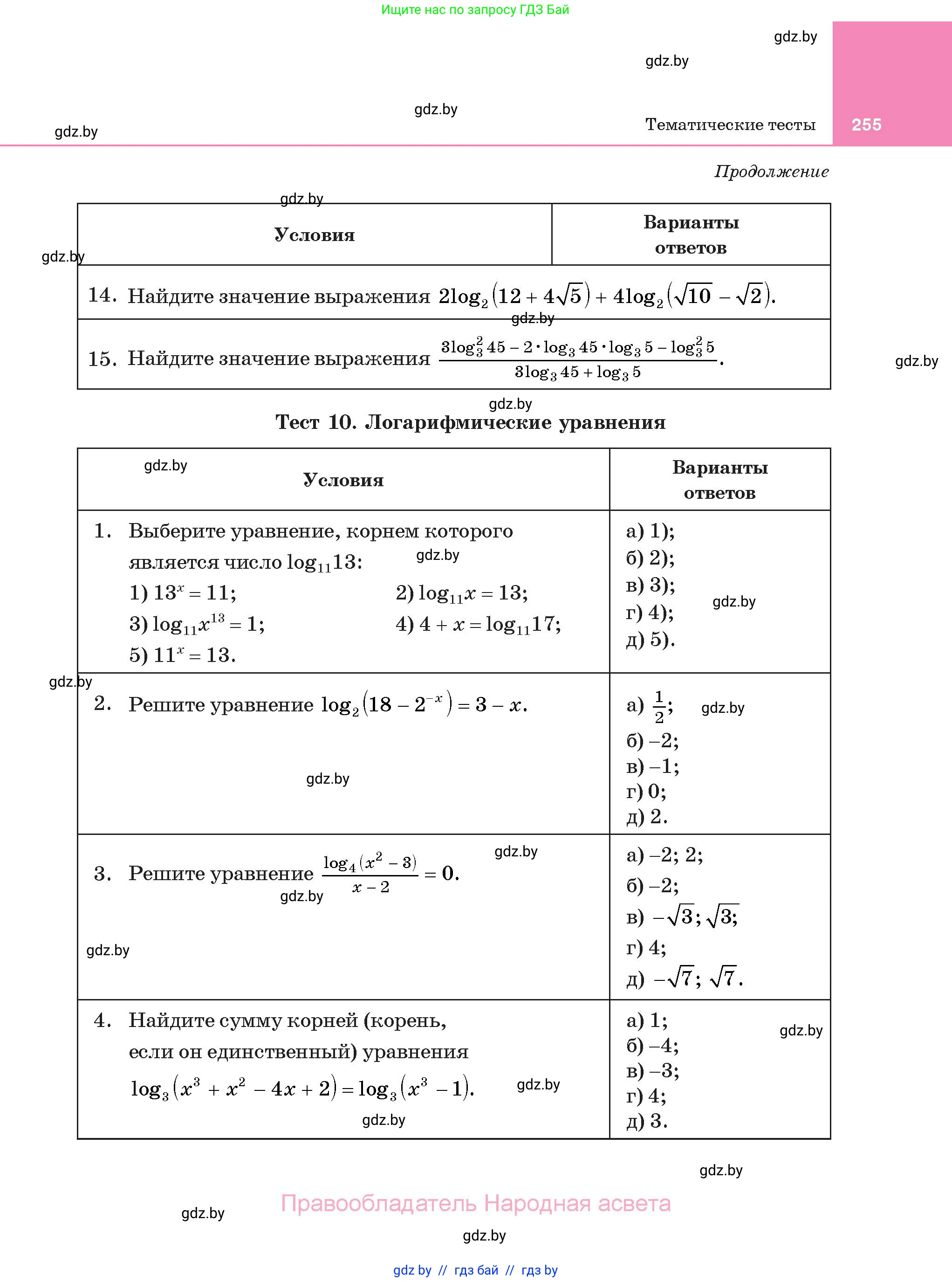 Алгебра, 11 класс Учебник, авторы: Арефьева Ирина Глебовна, Пирютко Ольга Николаевна, издательство Народная асвета, Минск, 2020, бирюзового цвета, страница 255