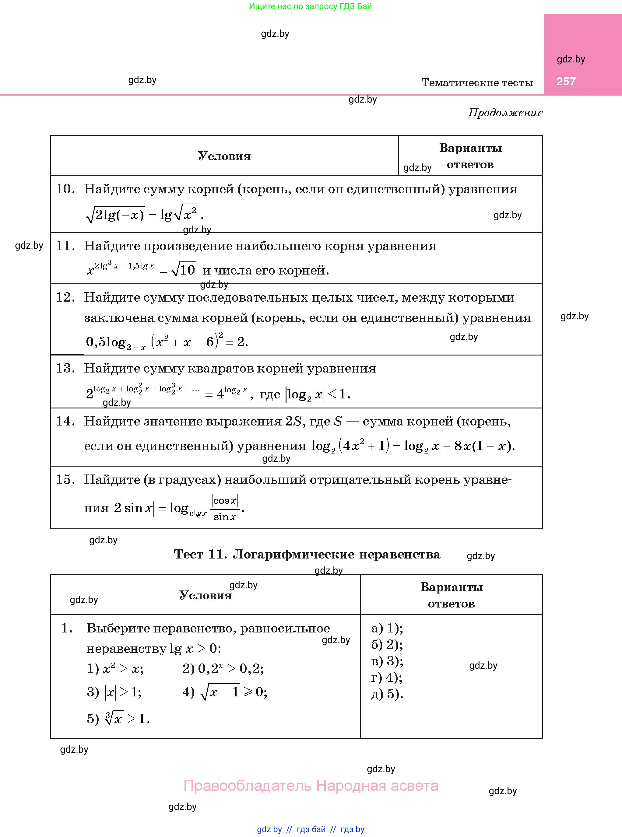 Алгебра, 11 класс Учебник, авторы: Арефьева Ирина Глебовна, Пирютко Ольга Николаевна, издательство Народная асвета, Минск, 2020, бирюзового цвета, страница 257