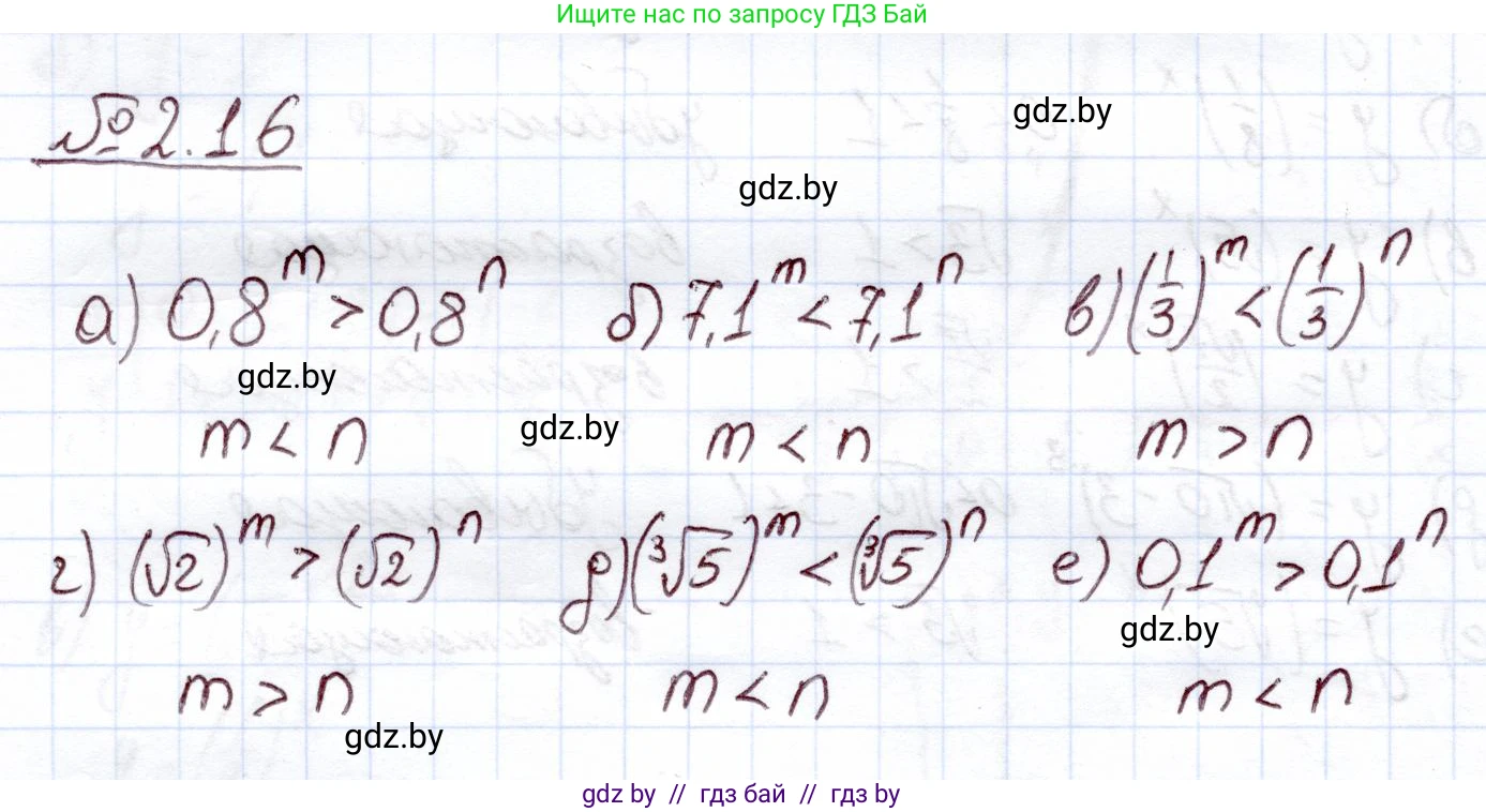 Алгебра, 11 класс Учебник, авторы: Арефьева Ирина Глебовна, Пирютко Ольга Николаевна, издательство Народная асвета, Минск, 2020, бирюзового цвета, страница 54, номер 2.16, Решение